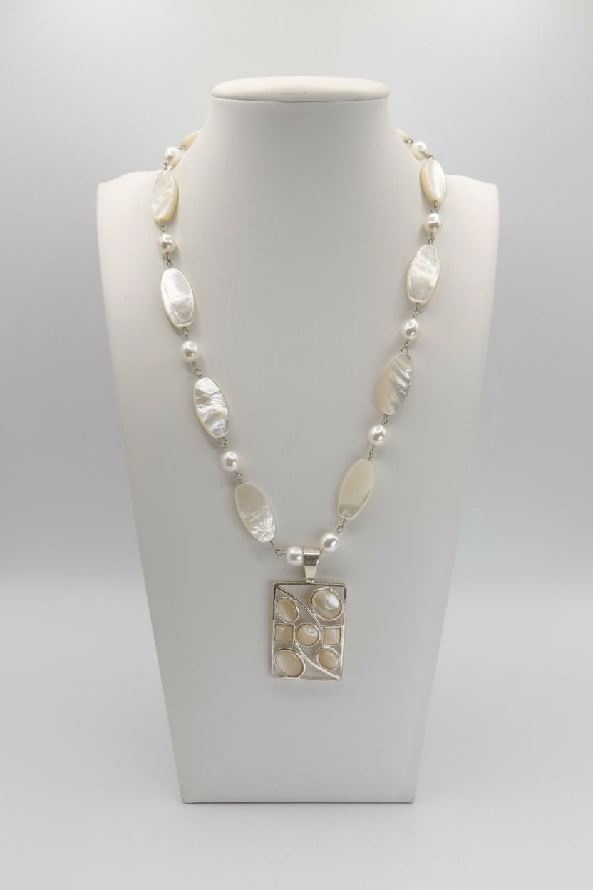 Lucas Lameth Mother of Pearl Necklace with Large Silver Pendant