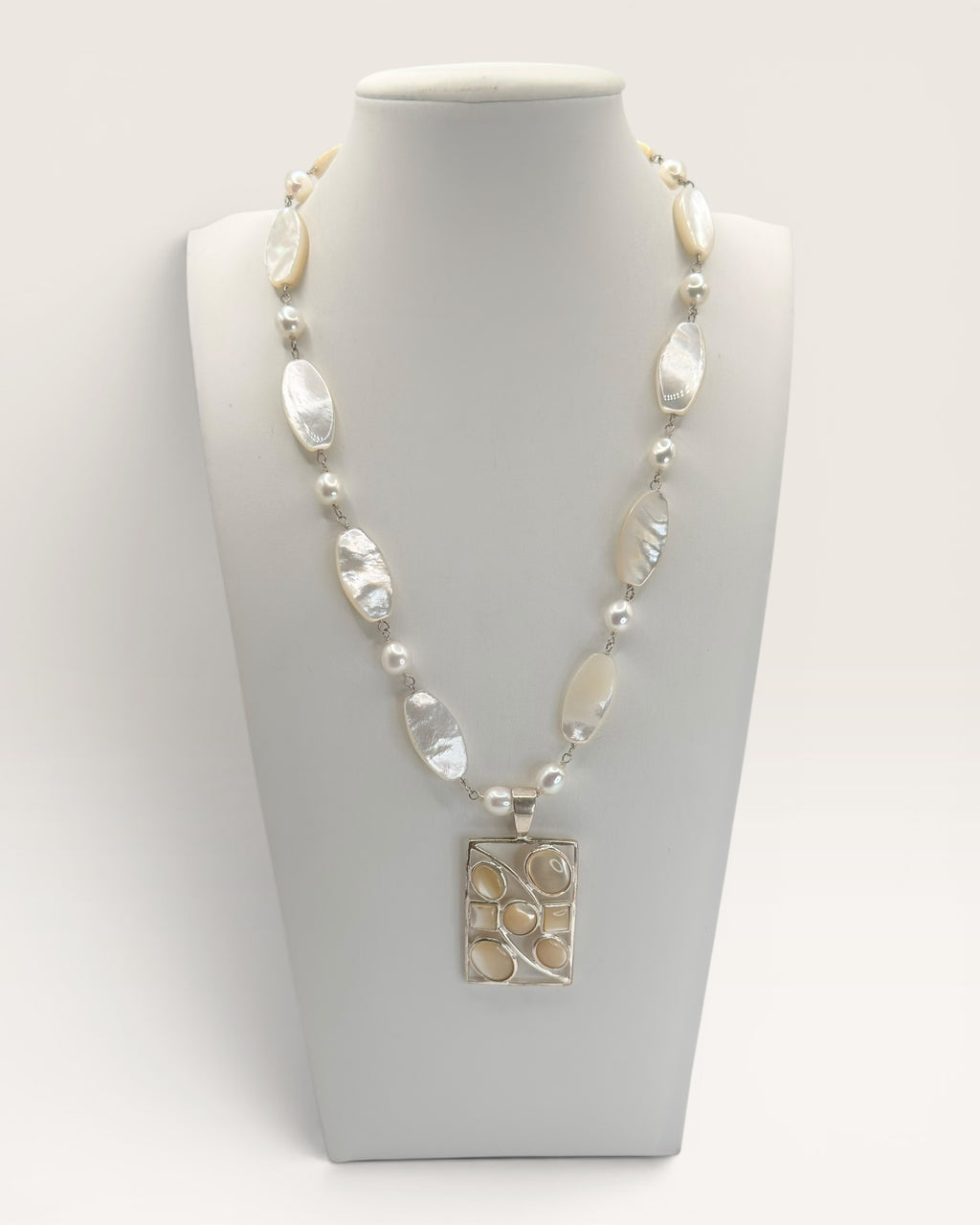 Lucas Lameth Mother of Pearl Necklace with Large Silver Pendant