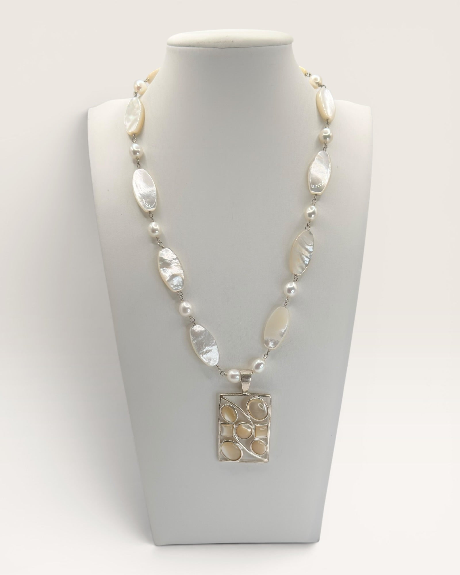 Lucas Lameth Mother of Pearl Necklace with Large Silver Pendant
