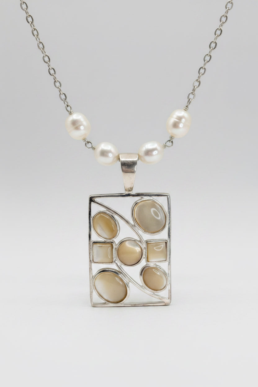 Lucas Lameth Mother of Pearl Necklace with Large Silver Pendant
