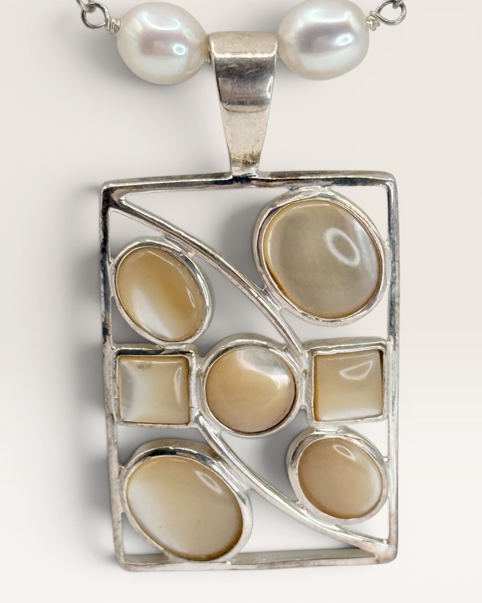 Lucas Lameth Mother of Pearl Necklace with Large Silver Pendant