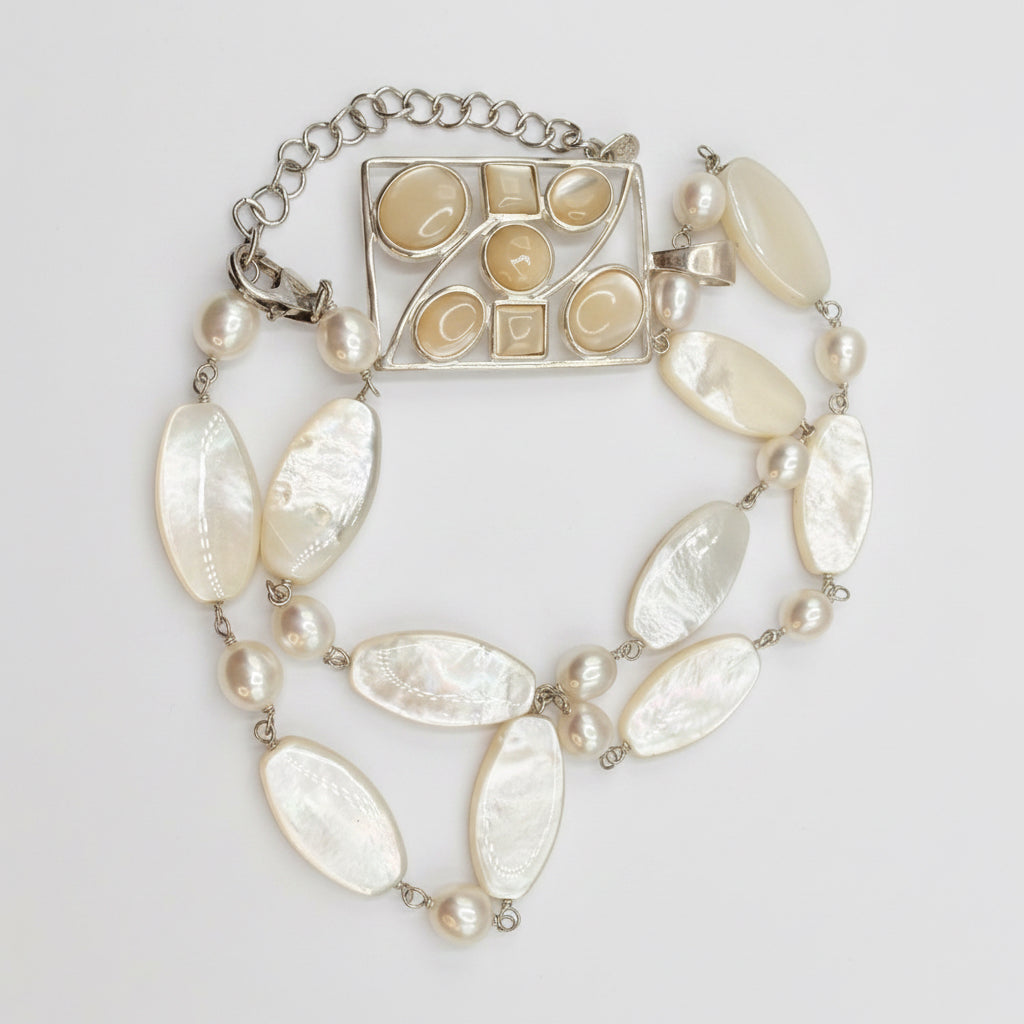 Lucas Lameth Mother of Pearl Necklace with Large Silver Pendant