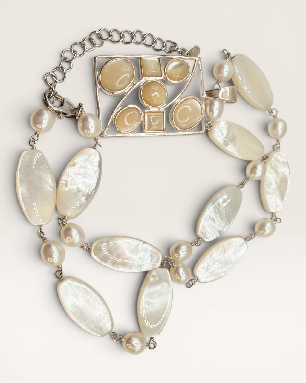 Lucas Lameth Mother of Pearl Necklace with Large Silver Pendant