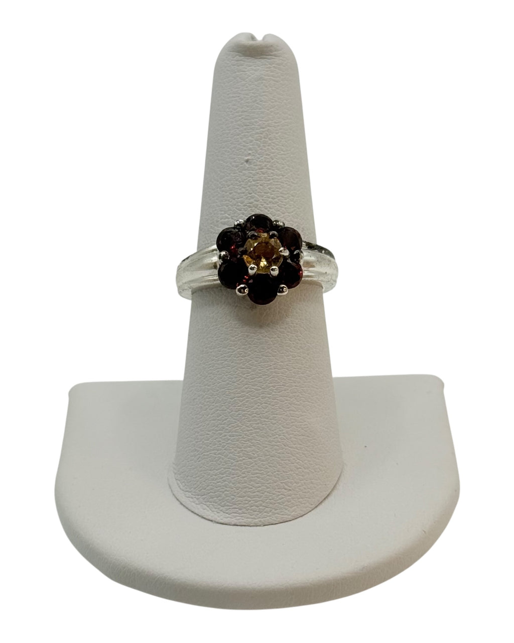 Sterling Silver Rhodolite Garnet & Citrine Gemstone Ring - Estate Sale (Great Condition)