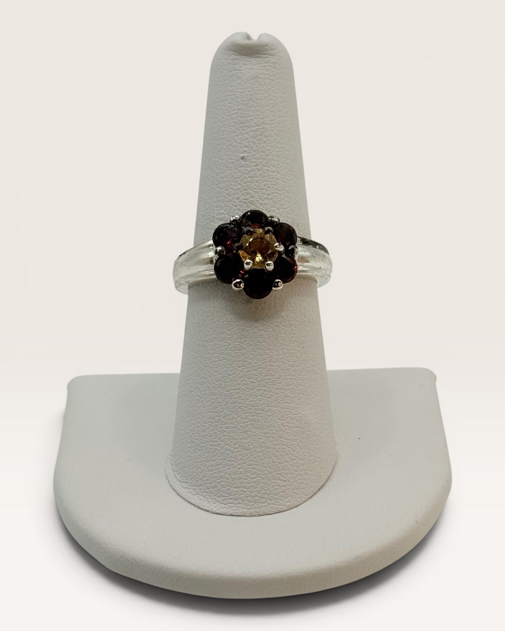Sterling Silver Rhodolite Garnet & Citrine Gemstone Ring - Estate Sale (Great Condition)