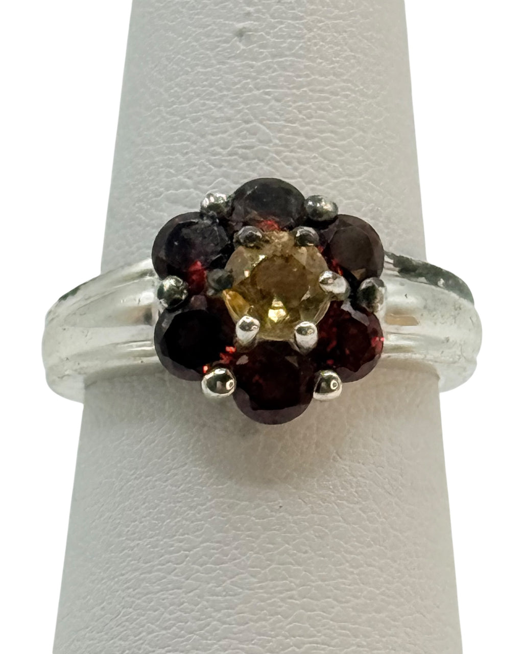 Sterling Silver Rhodolite Garnet & Citrine Gemstone Ring - Estate Sale (Great Condition)
