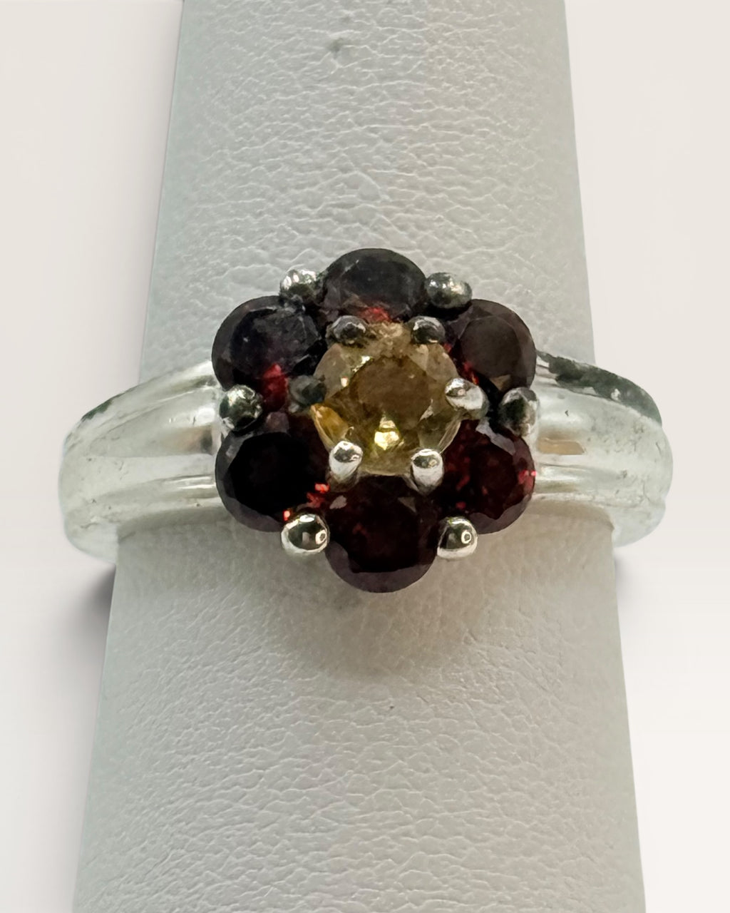 Sterling Silver Rhodolite Garnet & Citrine Gemstone Ring - Estate Sale (Great Condition)