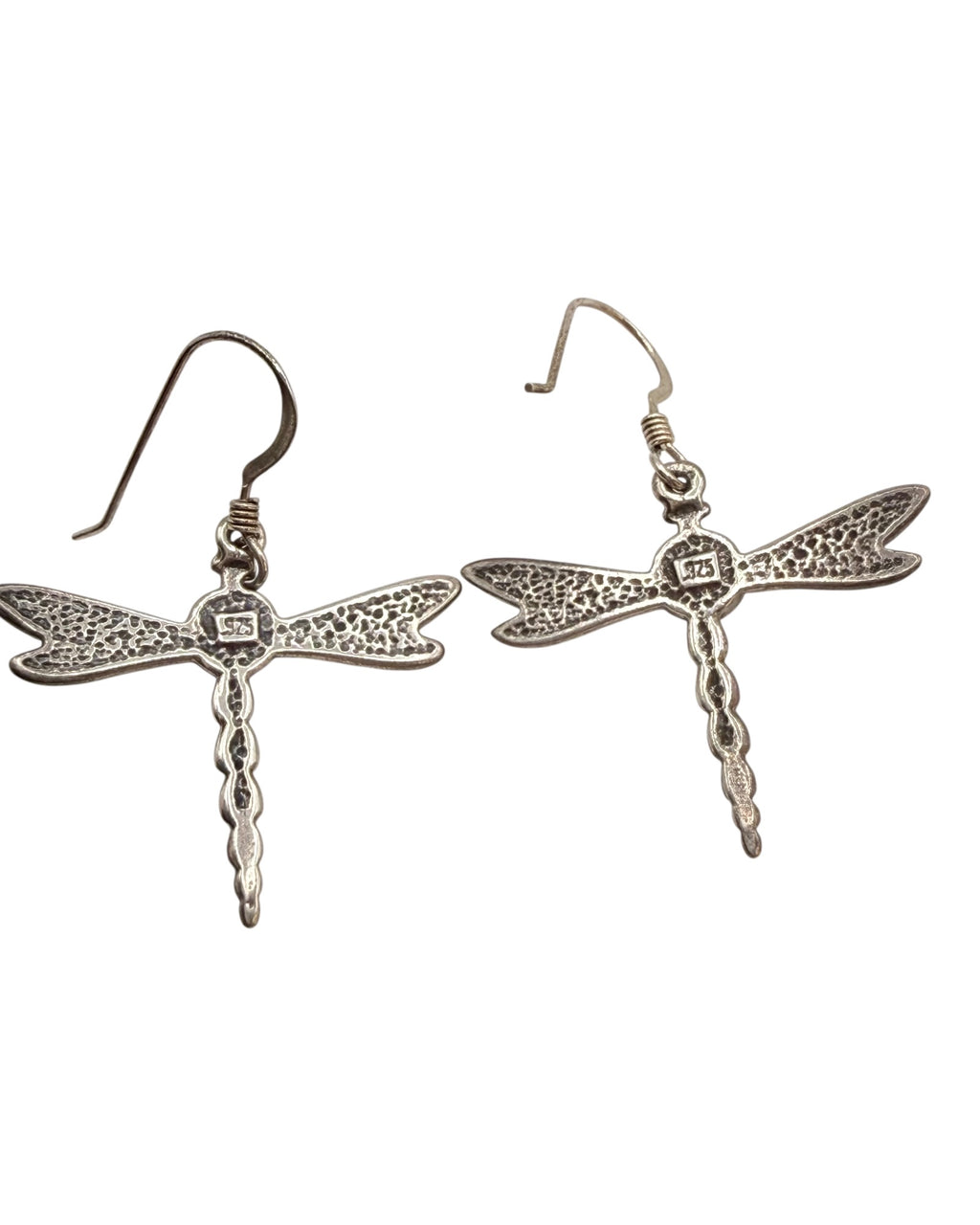 Vintage Dragonfly  Amethyst Sterling Silver 925 Drop Dangle Pierced Earrings - Estate Sale (Great Condition)