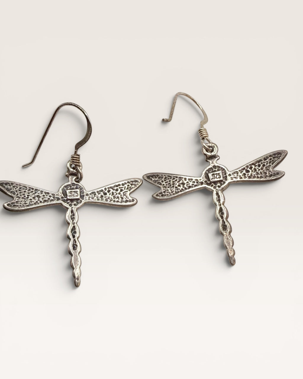 Vintage Dragonfly  Amethyst Sterling Silver 925 Drop Dangle Pierced Earrings - Estate Sale (Great Condition)