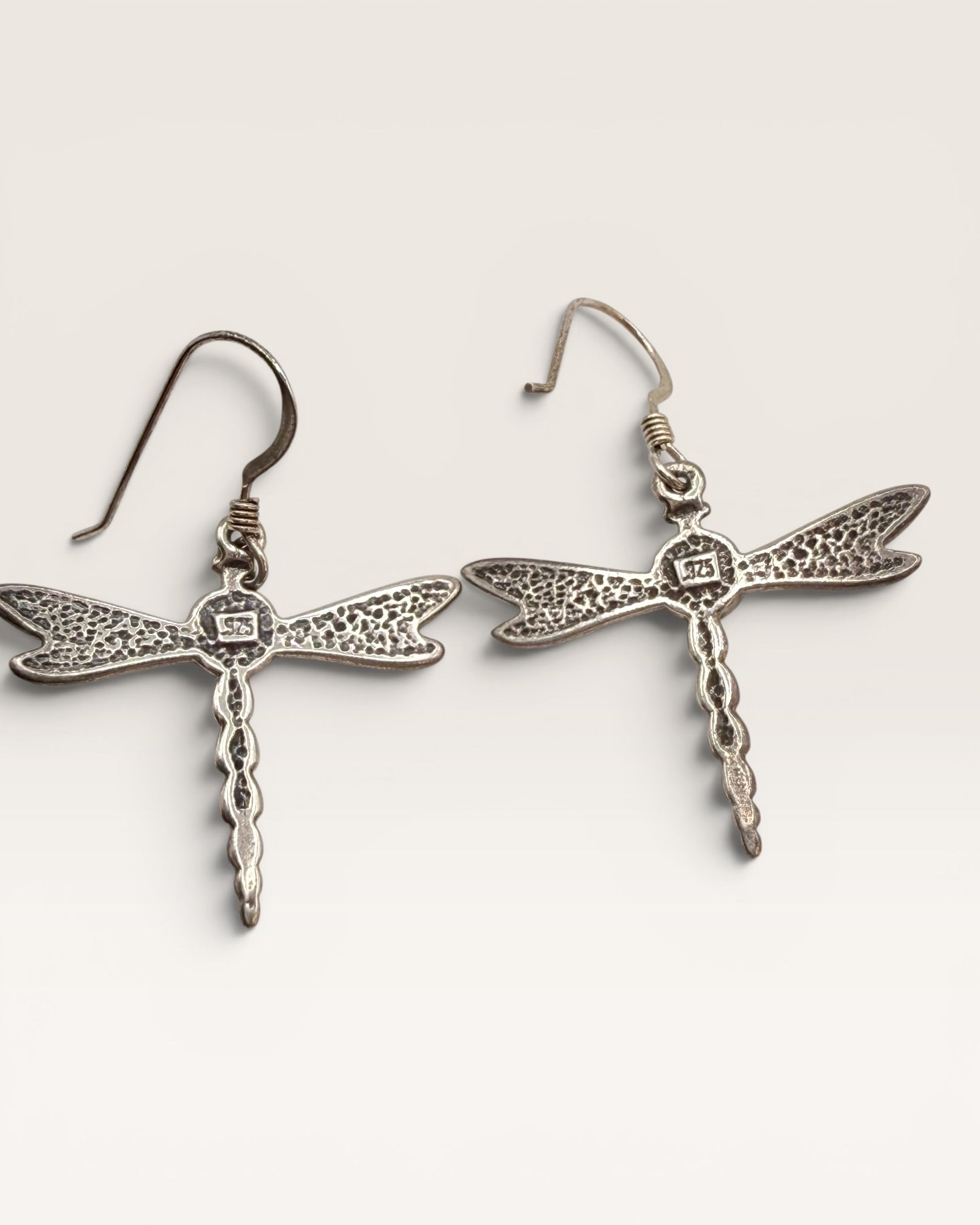 Vintage Dragonfly  Amethyst Sterling Silver 925 Drop Dangle Pierced Earrings - Estate Sale (Great Condition)