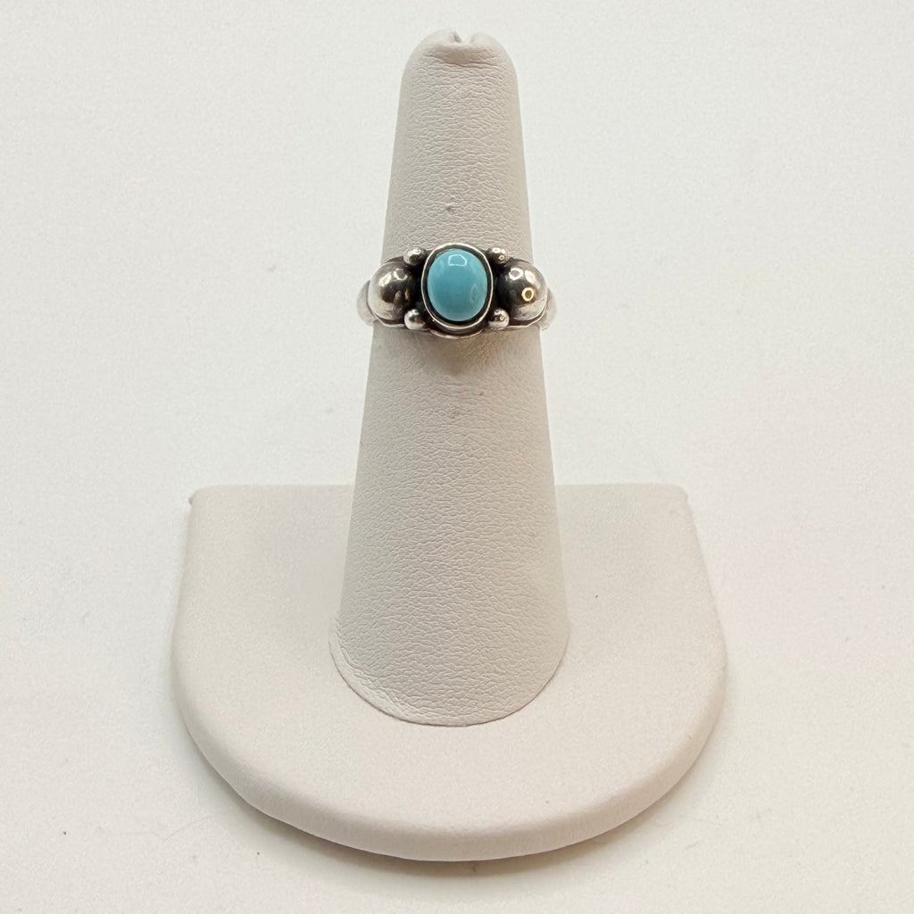 Vintage Zuni Sterling Silver Ring Features a Dainty Turquoise Gemstone - Estate Sale (Great Condition)
