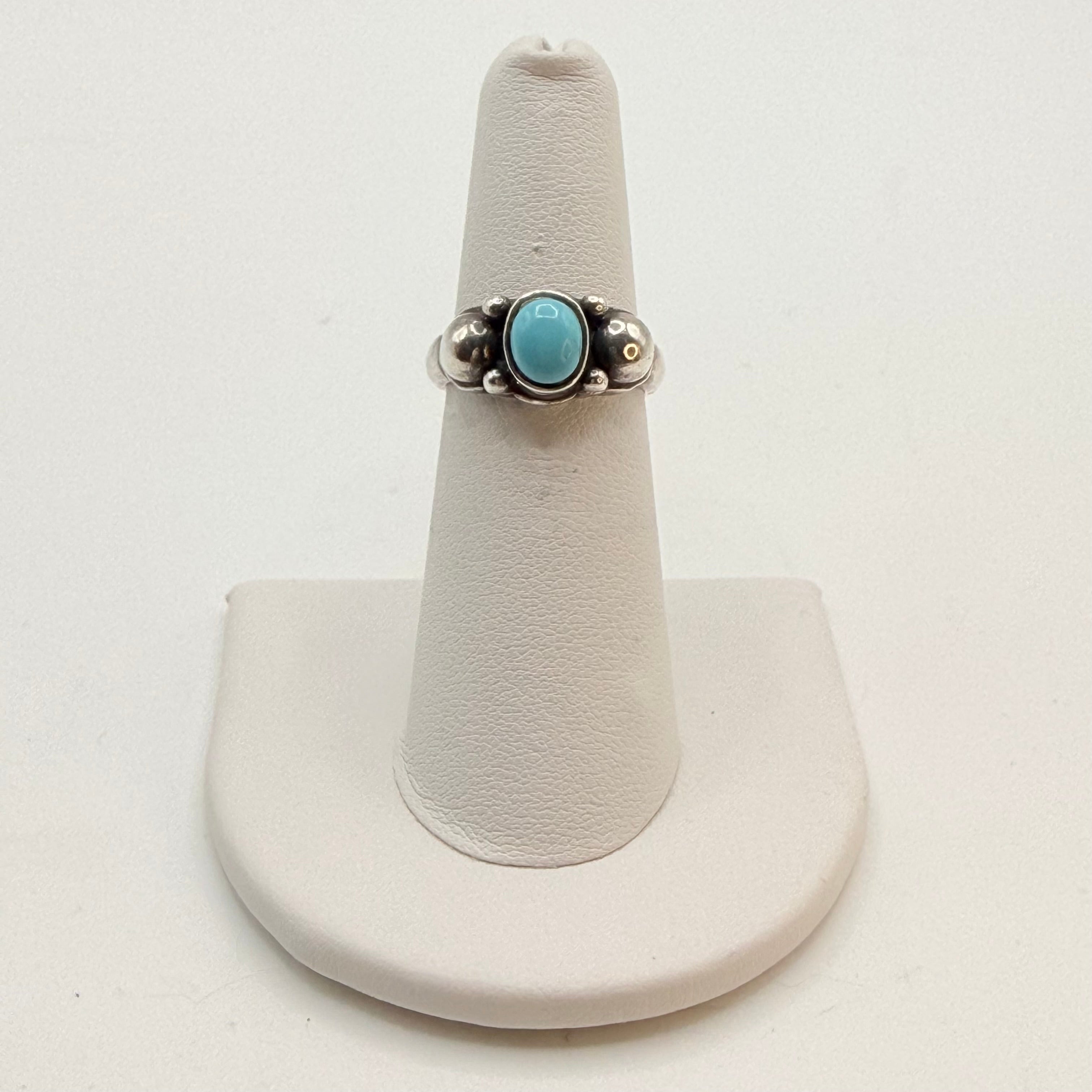 Vintage Zuni Sterling Silver Ring Features a Dainty Turquoise Gemstone - Estate Sale (Great Condition)