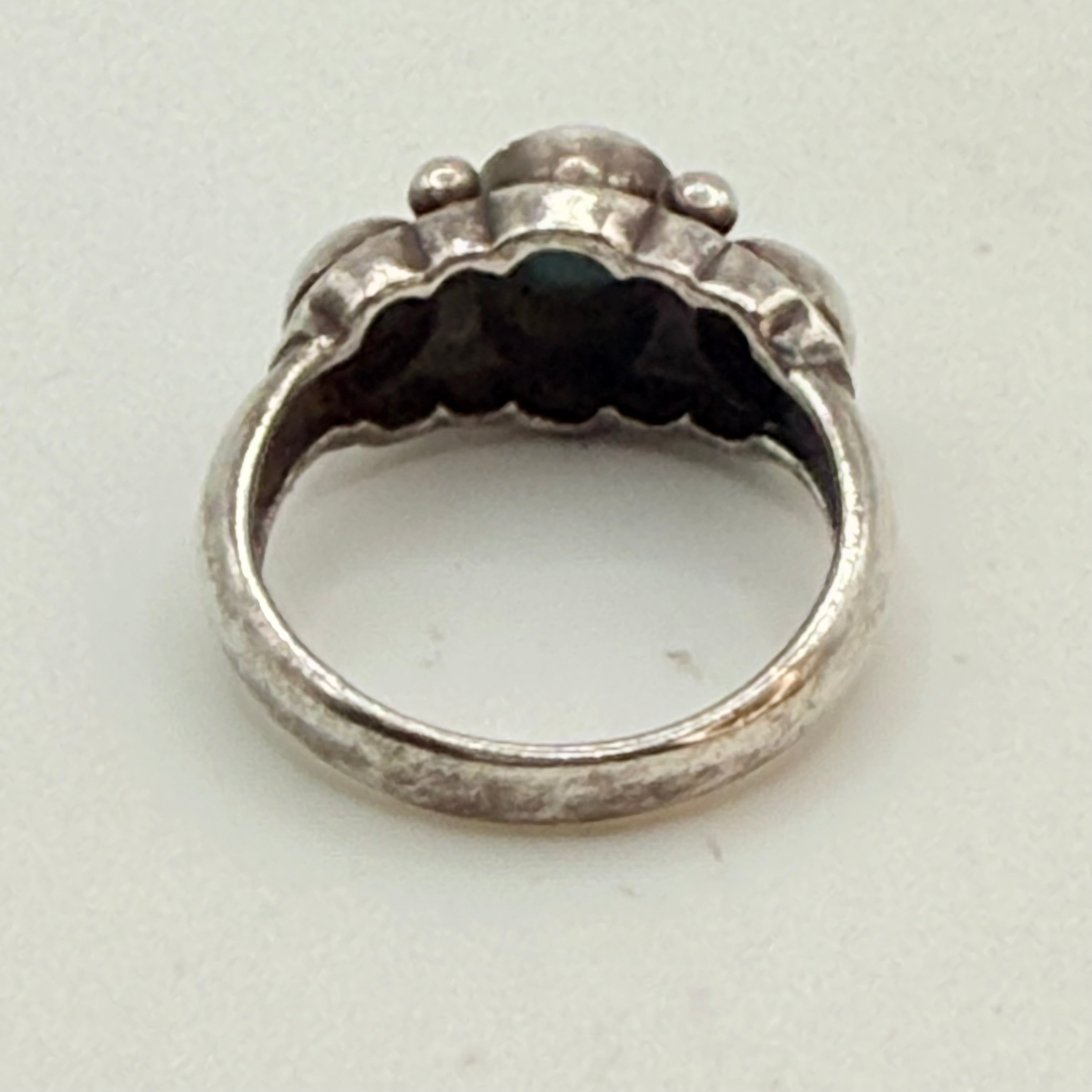 Vintage Zuni Sterling Silver Ring Features a Dainty Turquoise Gemstone - Estate Sale (Great Condition)