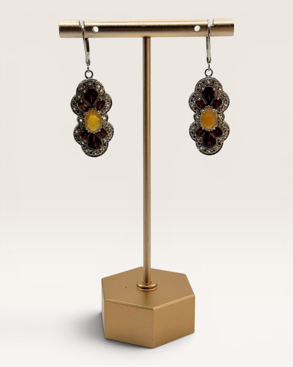 Sterling Silver Ethiopian Opal Garnet Dangle Earrings