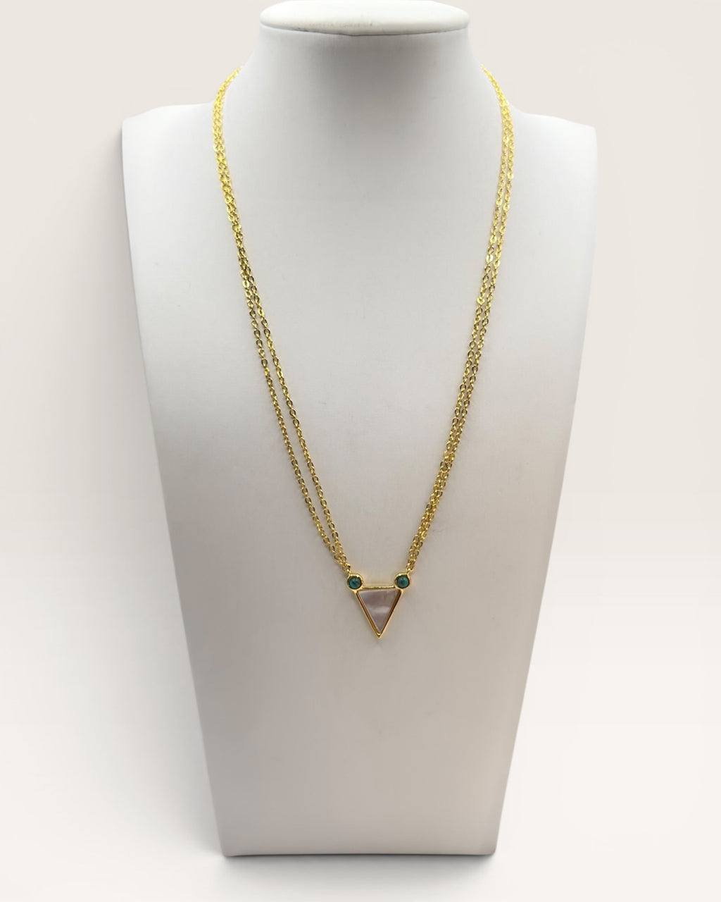 Mina & Olya Genuine Malachite Mother of Pearl Geometric Triangle Gold Tone Necklace