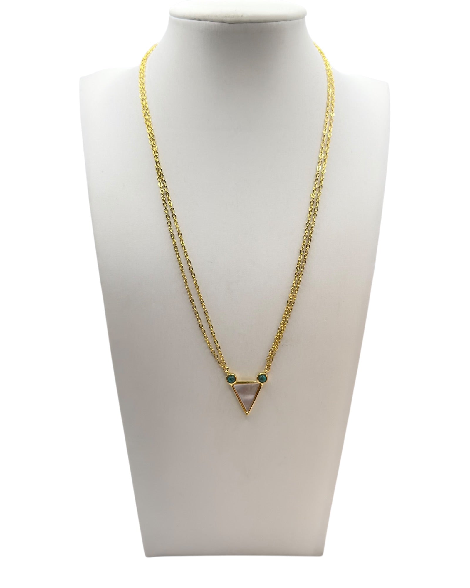 Mina & Olya Genuine Malachite Mother of Pearl Geometric Triangle Gold Tone Necklace
