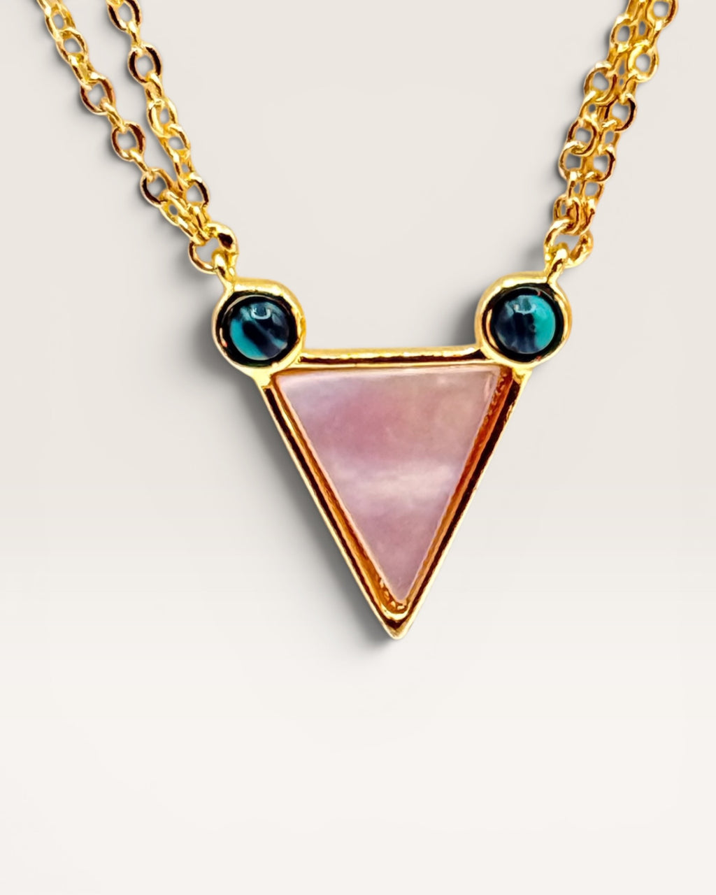 Mina & Olya Genuine Malachite Mother of Pearl Geometric Triangle Gold Tone Necklace