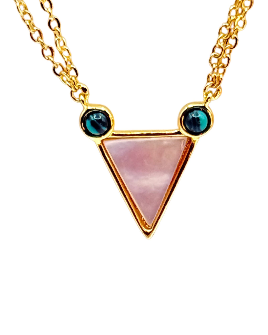 Mina & Olya Genuine Malachite Mother of Pearl Geometric Triangle Gold Tone Necklace