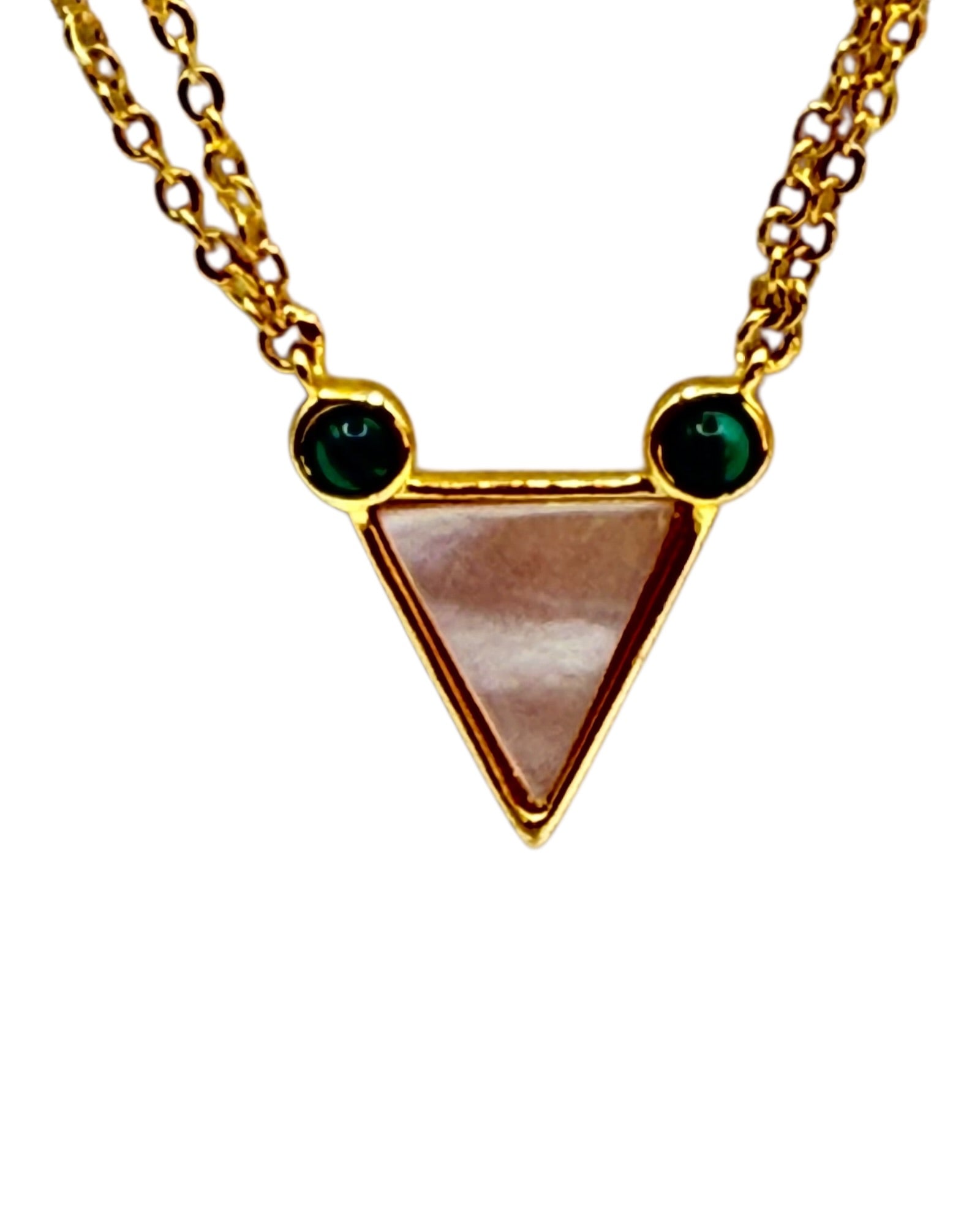 Mina & Olya Genuine Malachite Mother of Pearl Geometric Triangle Gold Tone Necklace
