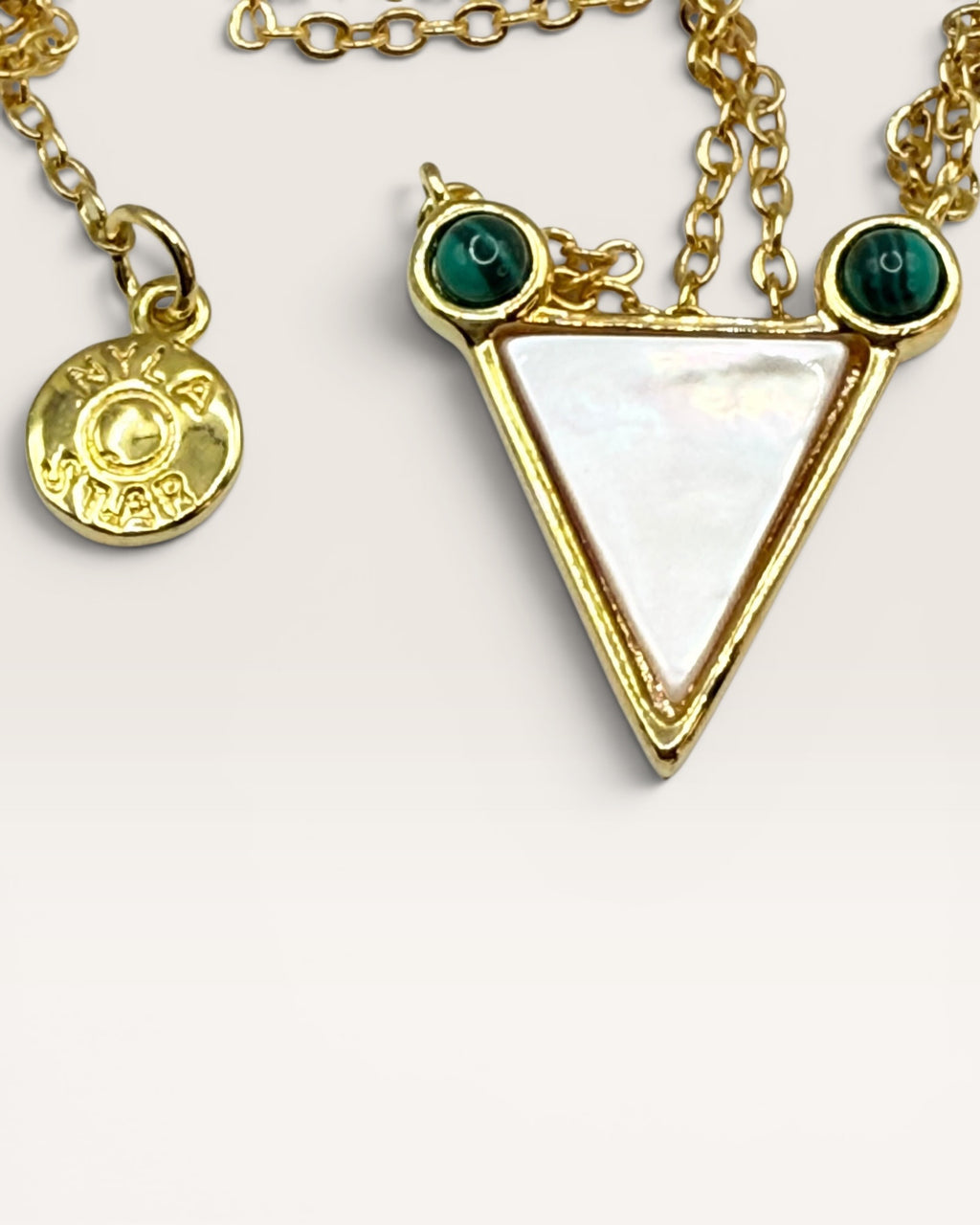 Mina & Olya Genuine Malachite Mother of Pearl Geometric Triangle Gold Tone Necklace