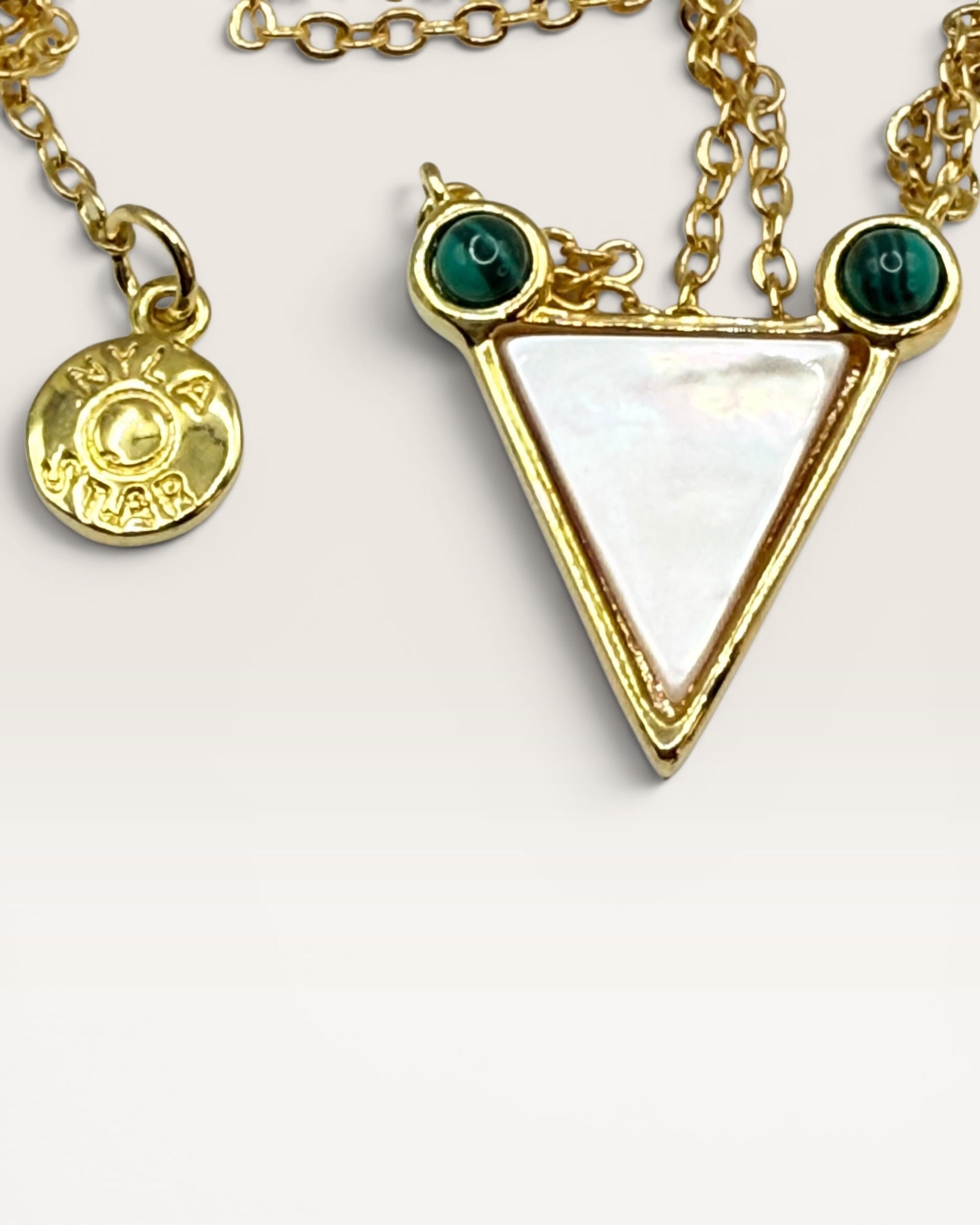 Mina & Olya Genuine Malachite Mother of Pearl Geometric Triangle Gold Tone Necklace