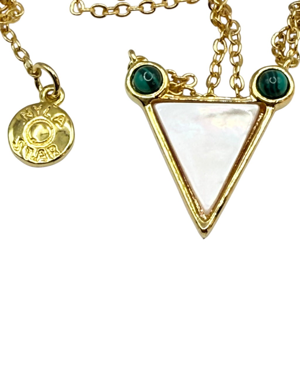 Mina & Olya Genuine Malachite Mother of Pearl Geometric Triangle Gold Tone Necklace