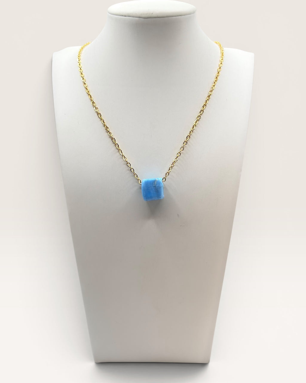 Smartglass Cube Gold Necklace - Aqua - Estate Sale (Great Condition)