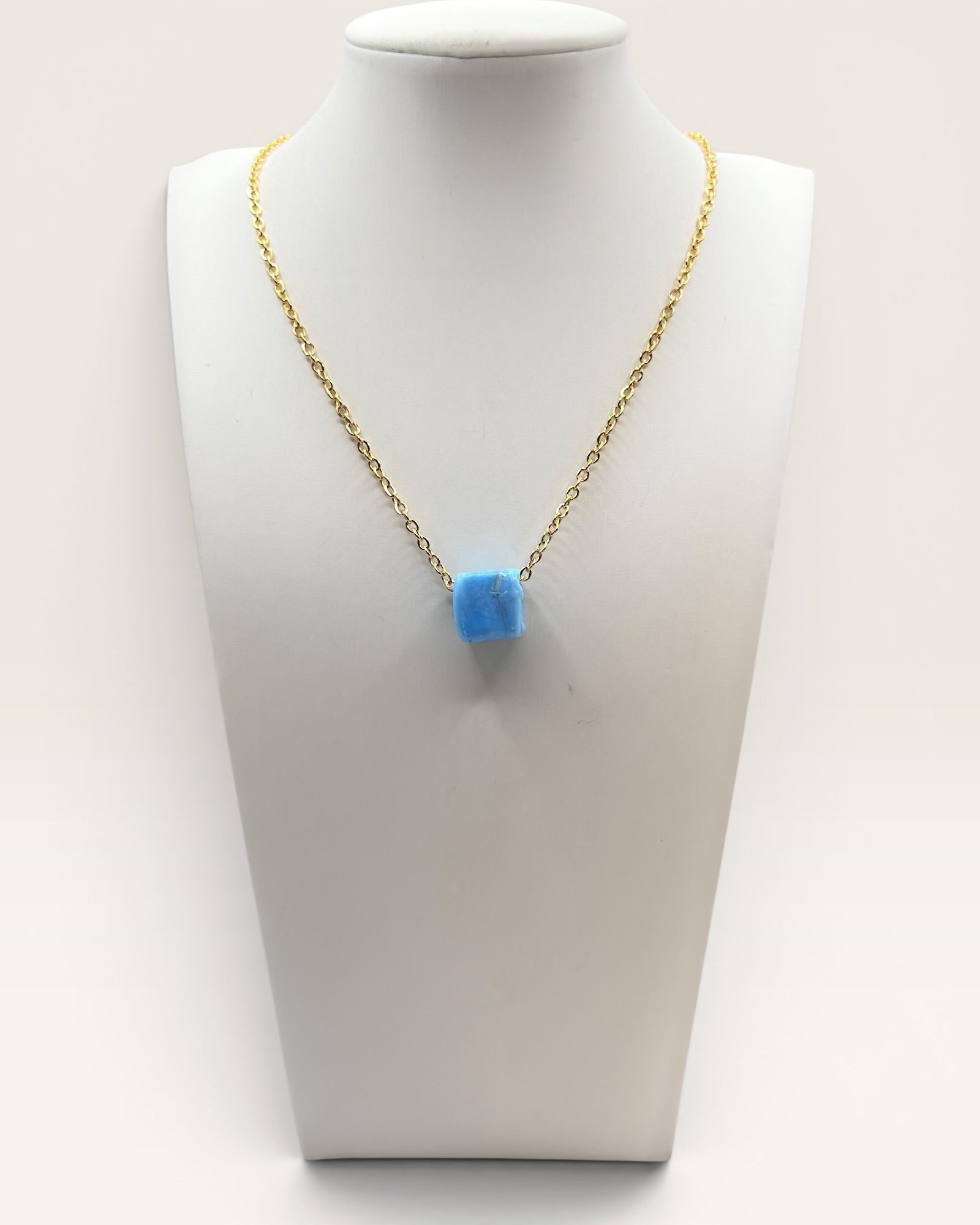 Smartglass Cube Gold Necklace - Aqua - Estate Sale (Great Condition)