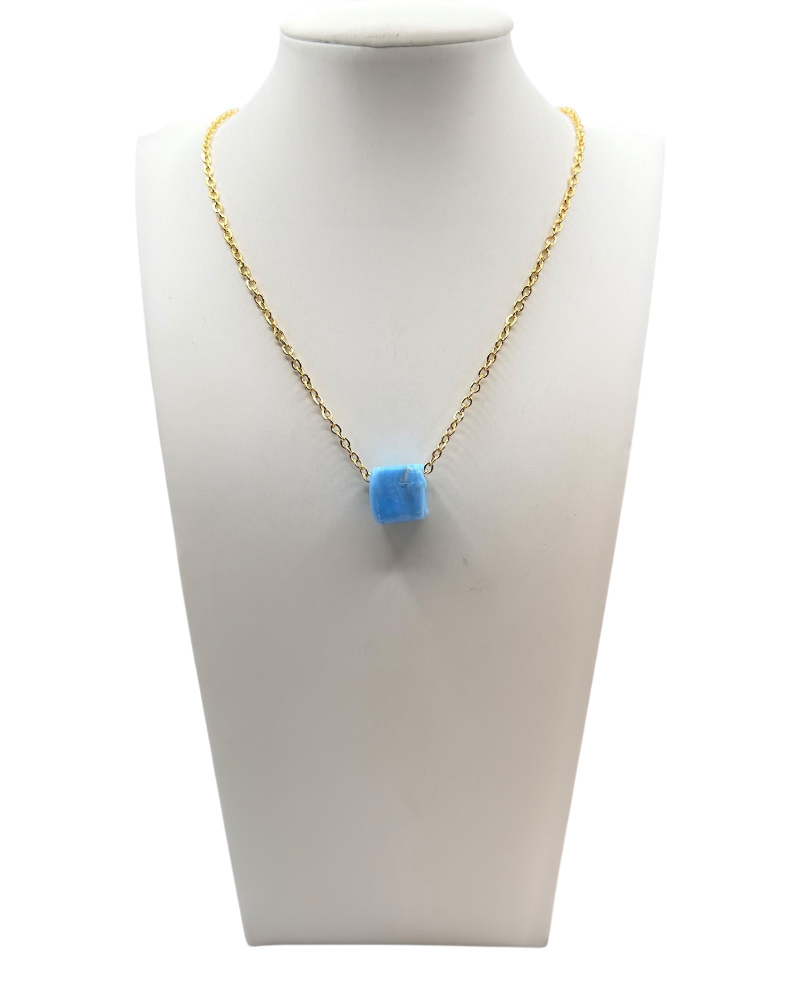Smartglass Cube Gold Necklace - Aqua - Estate Sale (Great Condition)