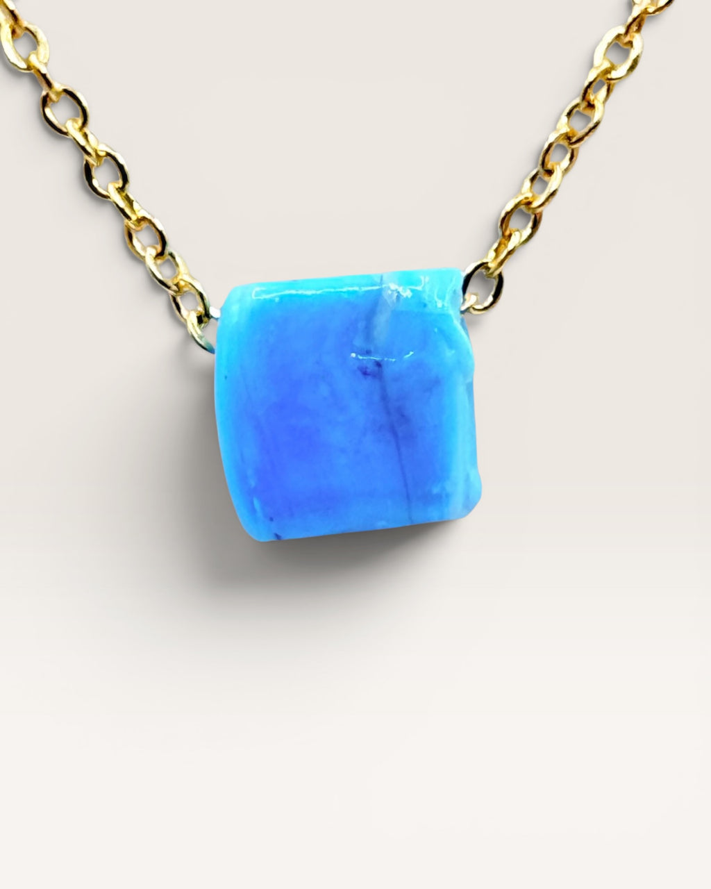 Smartglass Cube Gold Necklace - Aqua - Estate Sale (Great Condition)