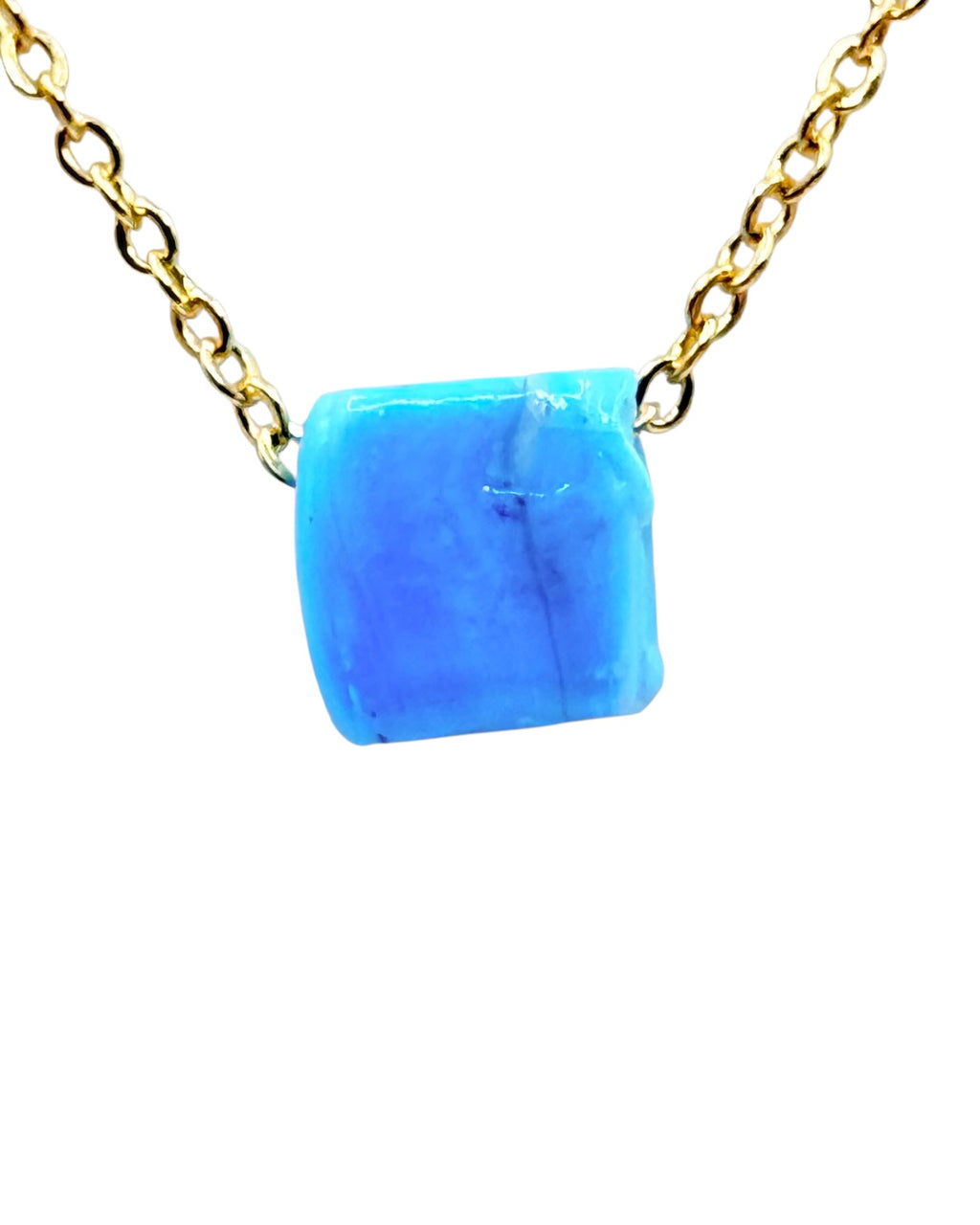 Smartglass Cube Gold Necklace - Aqua - Estate Sale (Great Condition)