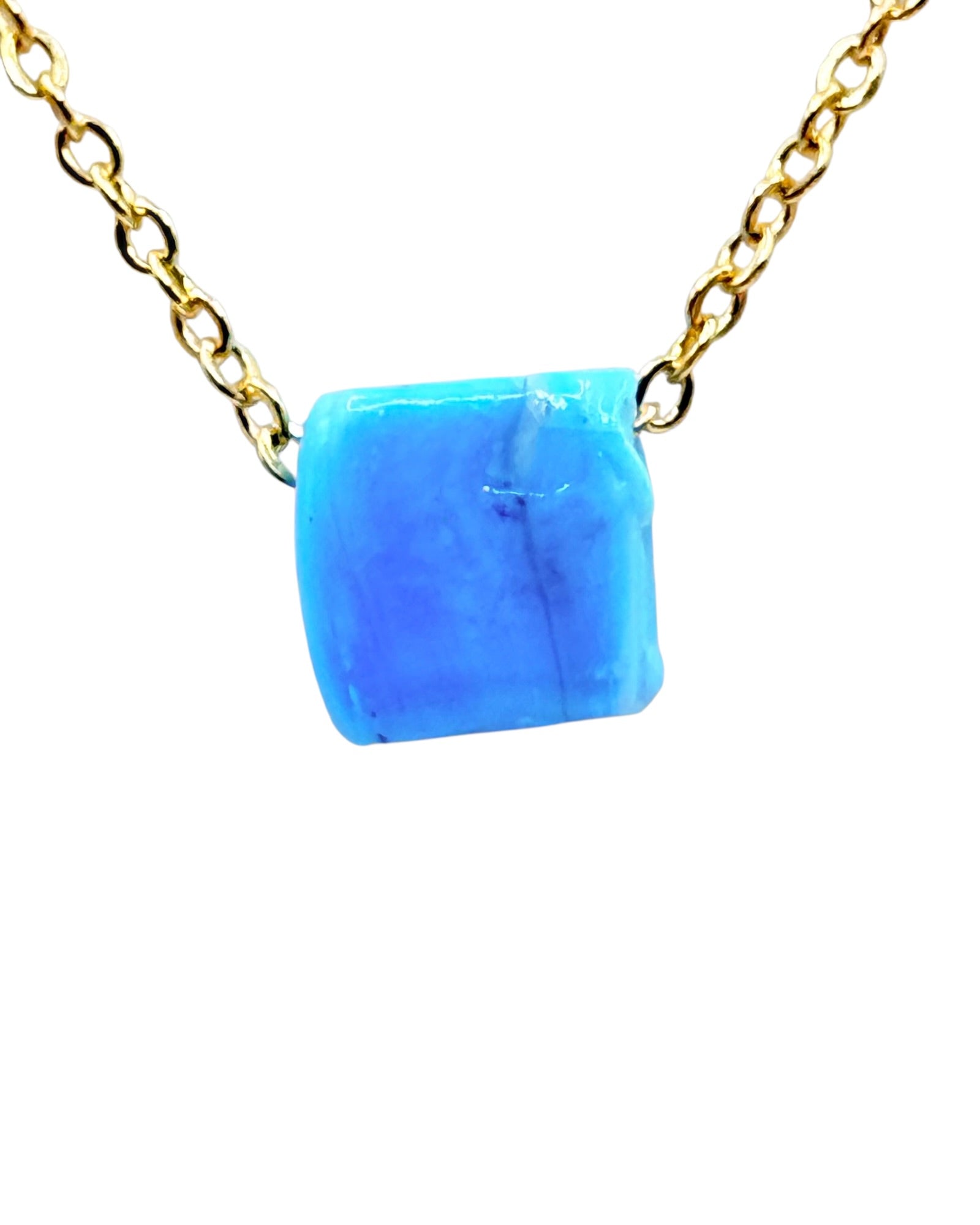 Smartglass Cube Gold Necklace - Aqua - Estate Sale (Great Condition)