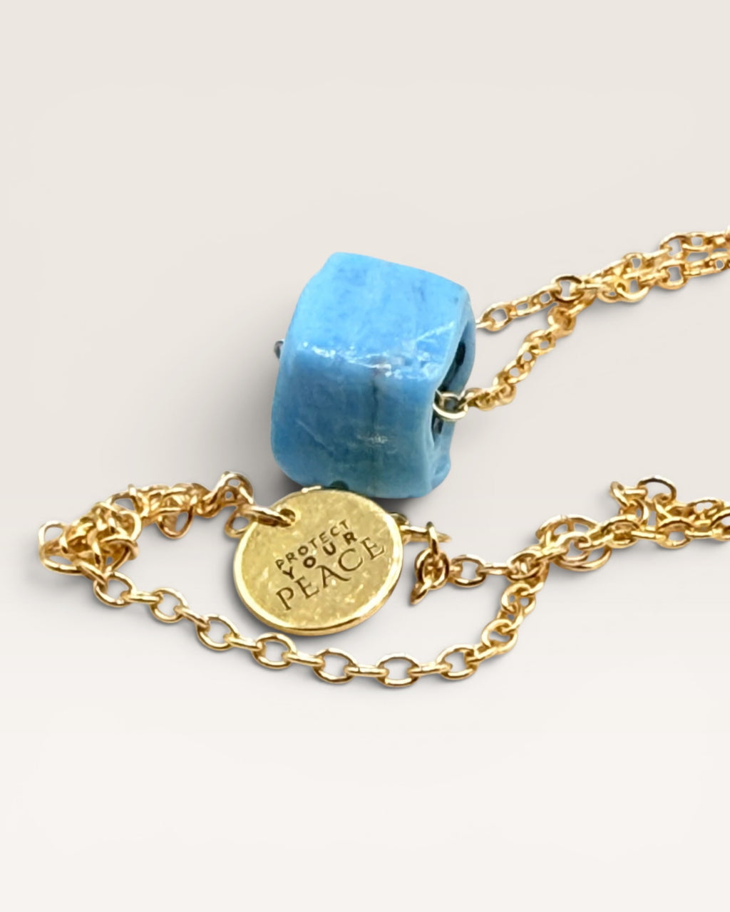 Smartglass Cube Gold Necklace - Aqua - Estate Sale (Great Condition)
