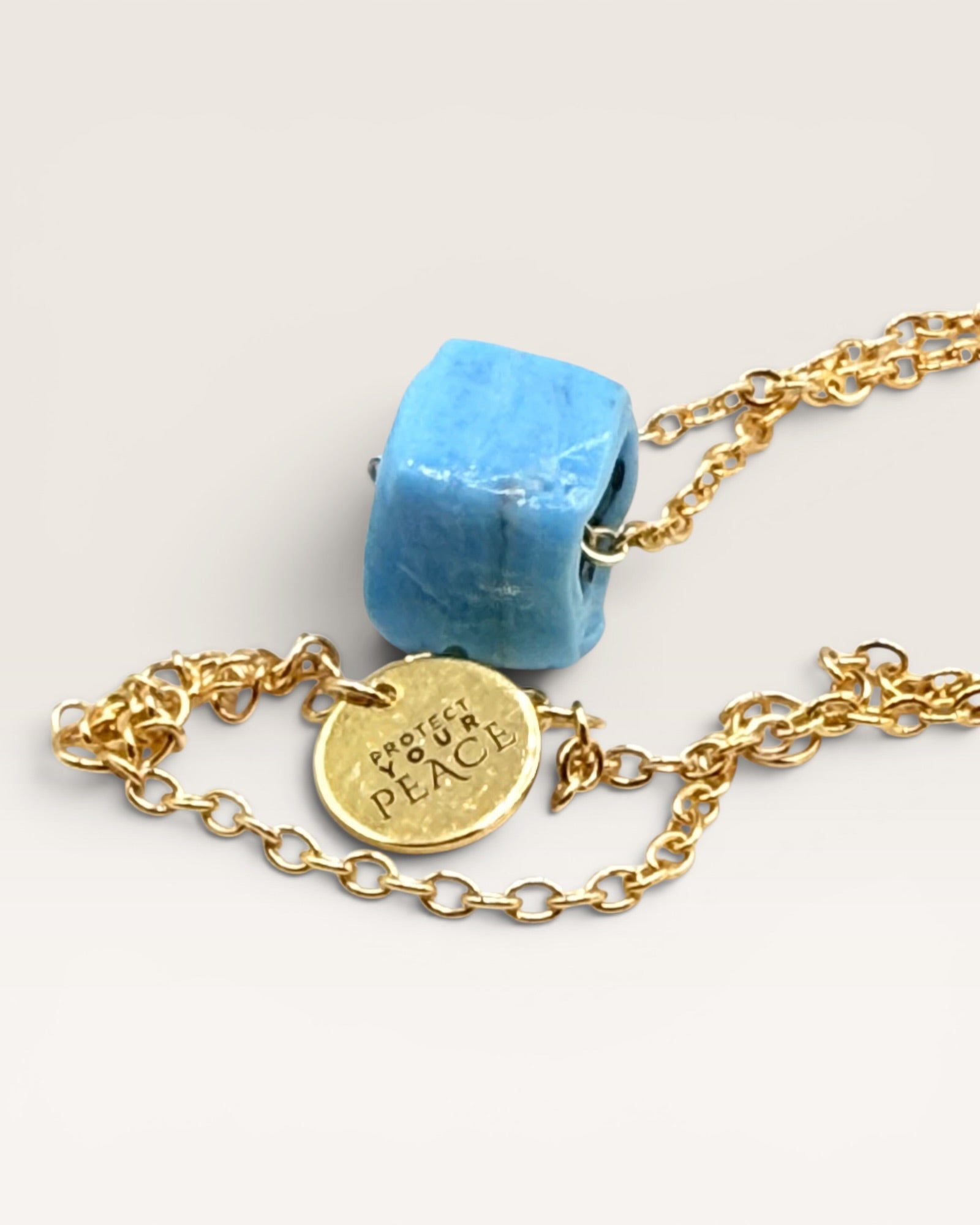 Smartglass Cube Gold Necklace - Aqua - Estate Sale (Great Condition)
