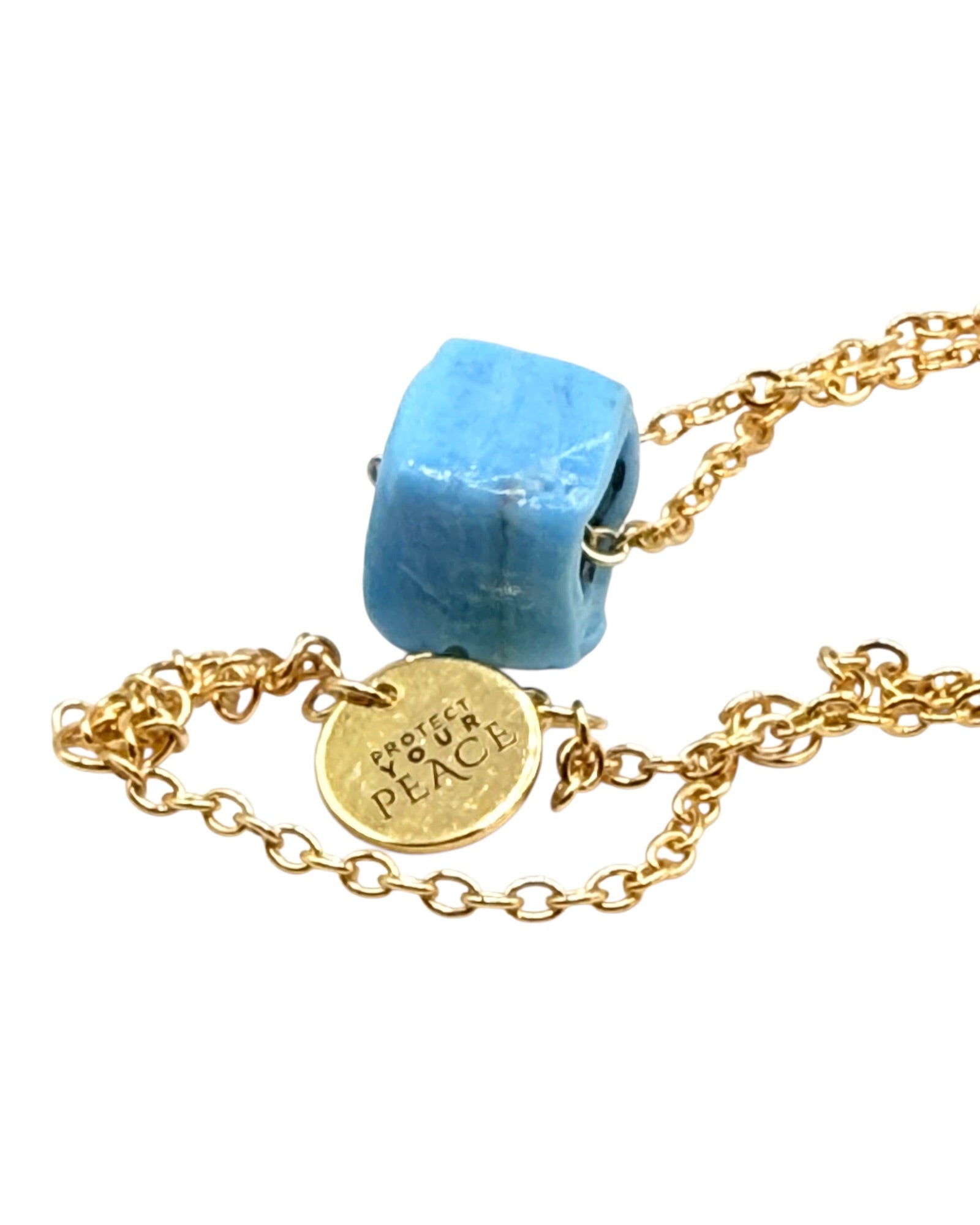 Smartglass Cube Gold Necklace - Aqua - Estate Sale (Great Condition)