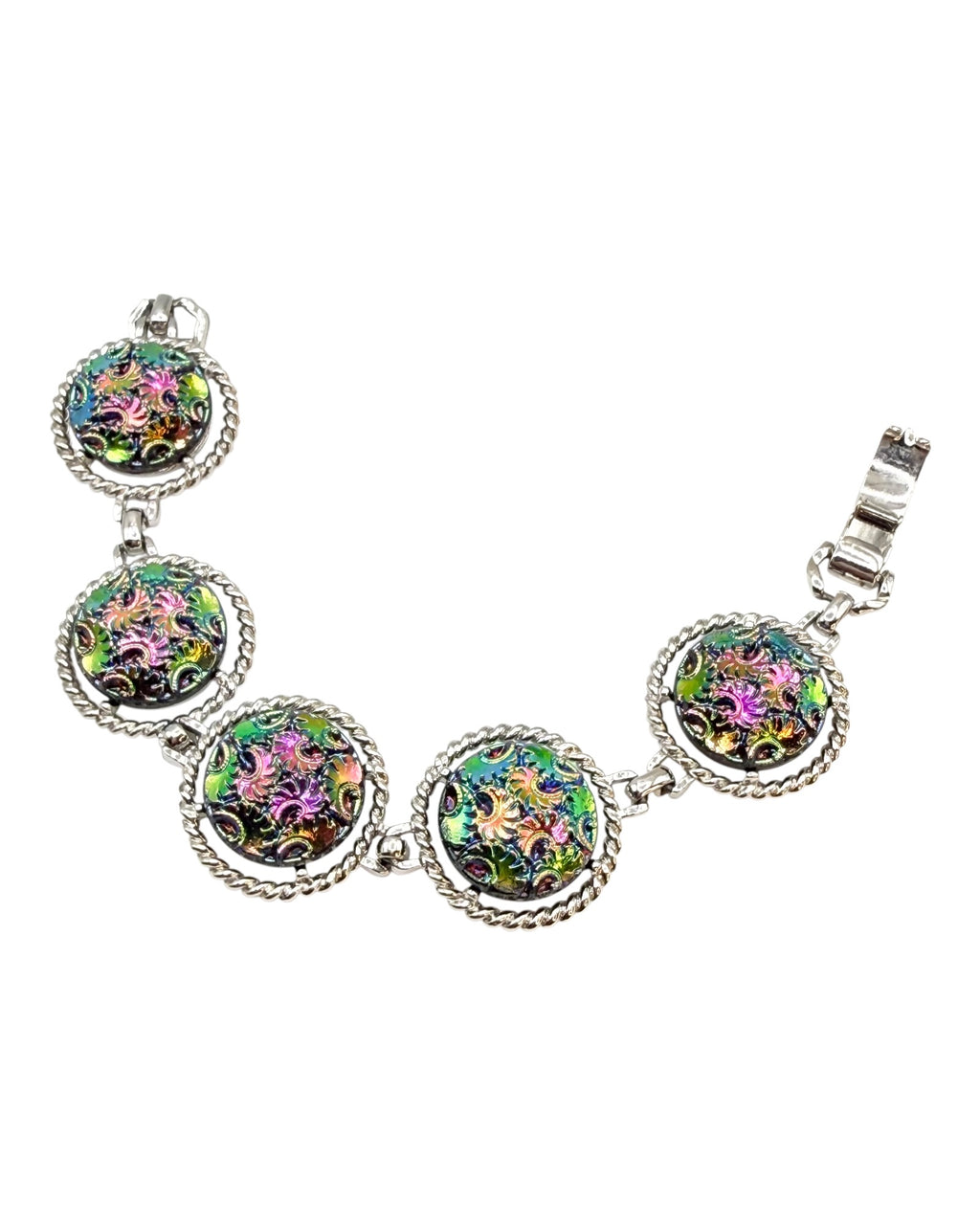 Sarah Coventry Silver Tone Art Glass Northern Lights Bracelet - Estate Sale (Great Condition)