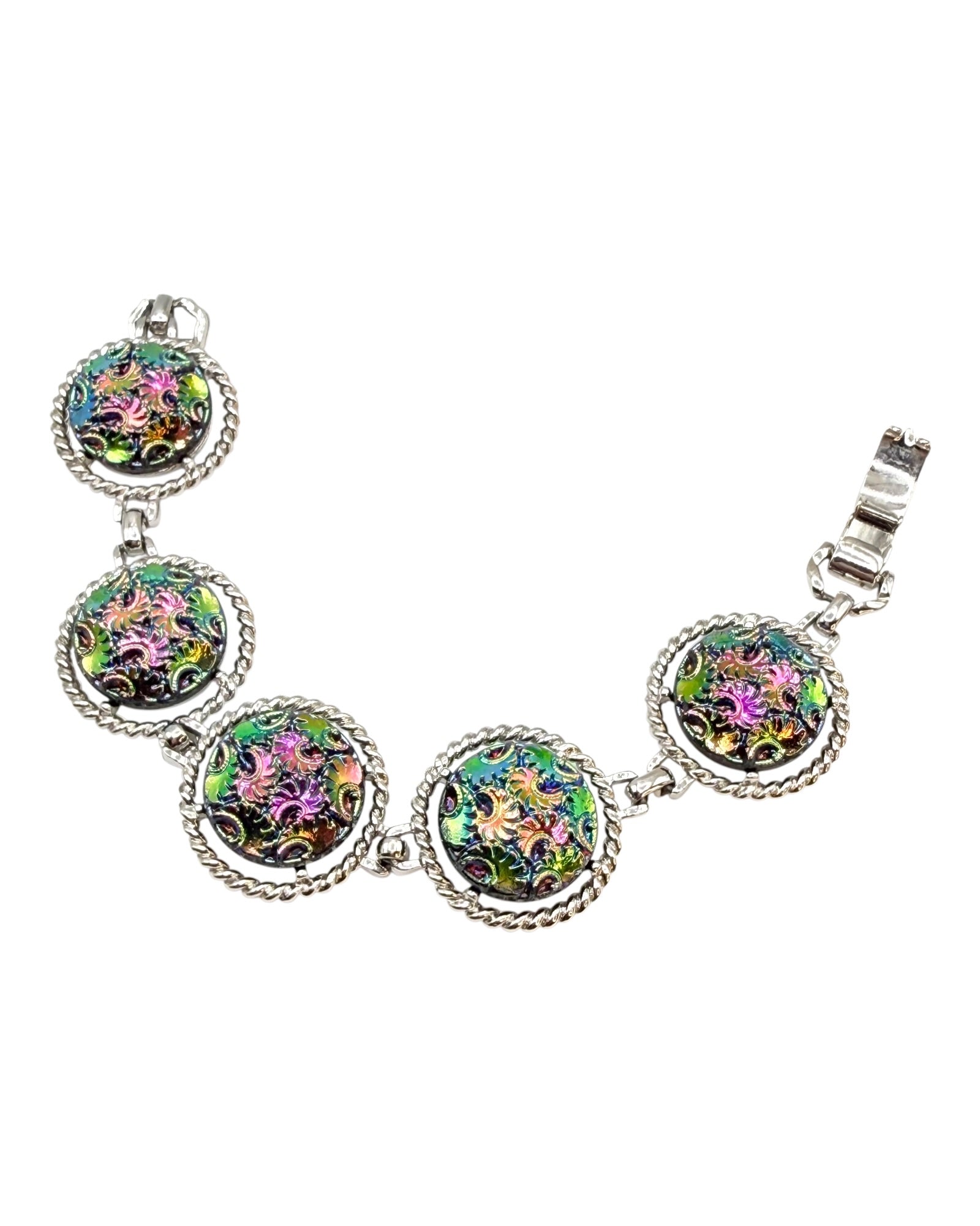 Sarah Coventry Silver Tone Art Glass Northern Lights Bracelet - Estate Sale (Great Condition)