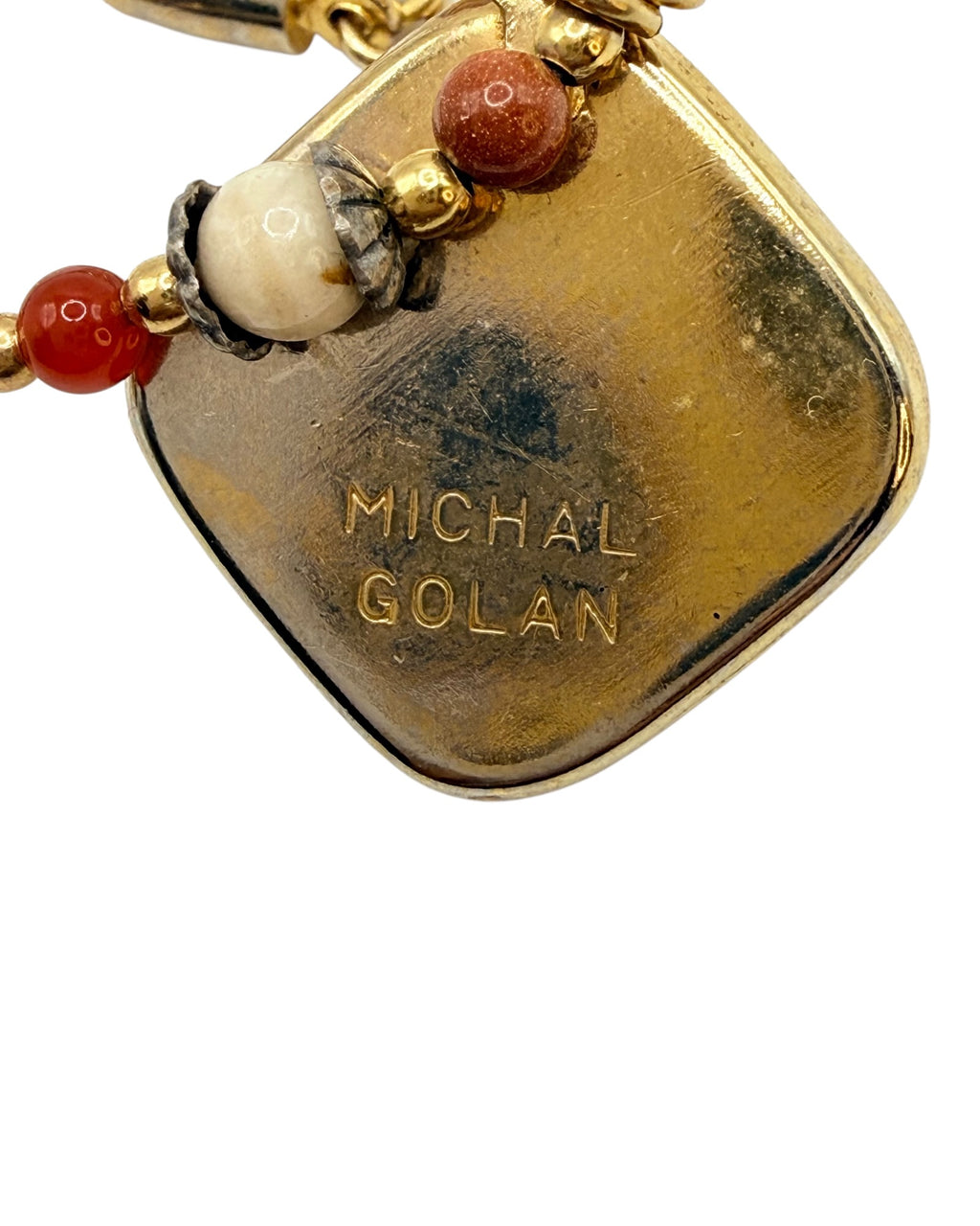 Vintage Michal Golan Tigers Eye, Carnelian, Leopard Skin Jasper, & Sunstone Necklace Adjustable 14 To 17 Inches Long - Estate Sale (Great Condition)