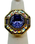 Heidi Daus Purple Cabochon Statement Ring Rhinestone Gold Tone Signed Bold - Estate Sale Great Condition