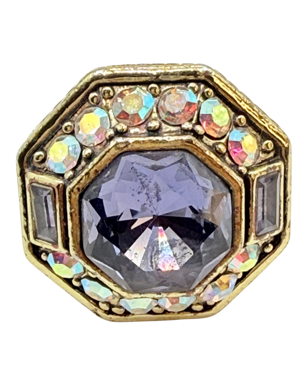 Heidi Daus Purple Cabochon Statement Ring Rhinestone Gold Tone Signed Bold - Estate Sale Great Condition