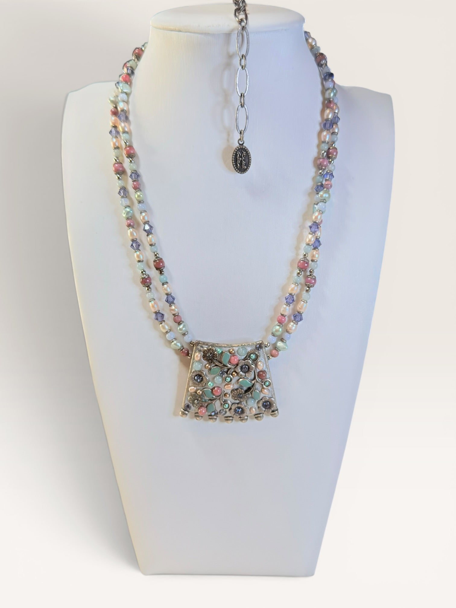 Michal Golan Colorful Two Strand Beaded Necklace Signed, Pearl Blossom Collection - Estate Sale Great Condition