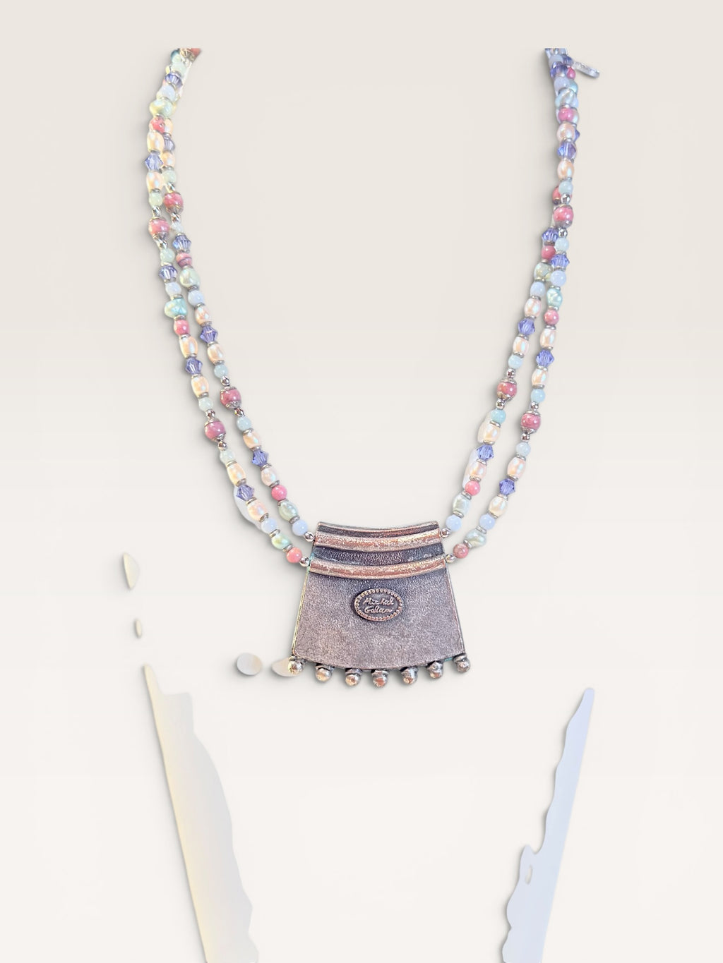 Michal Golan Colorful Two Strand Beaded Necklace Signed, Pearl Blossom Collection - Estate Sale Great Condition