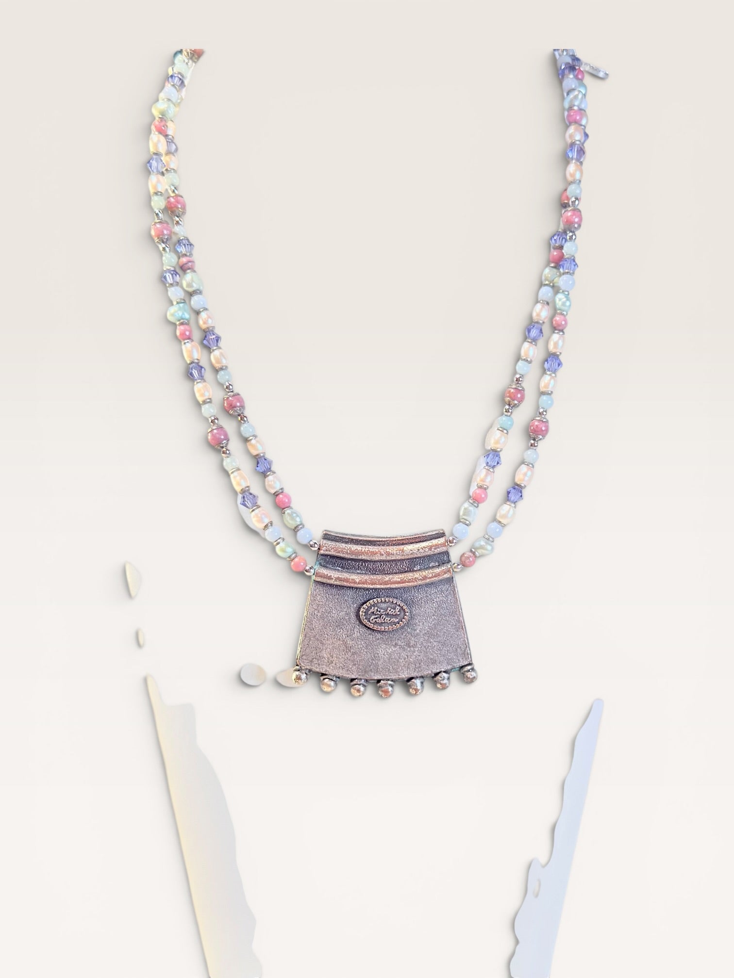 Michal Golan Colorful Two Strand Beaded Necklace Signed, Pearl Blossom Collection - Estate Sale Great Condition