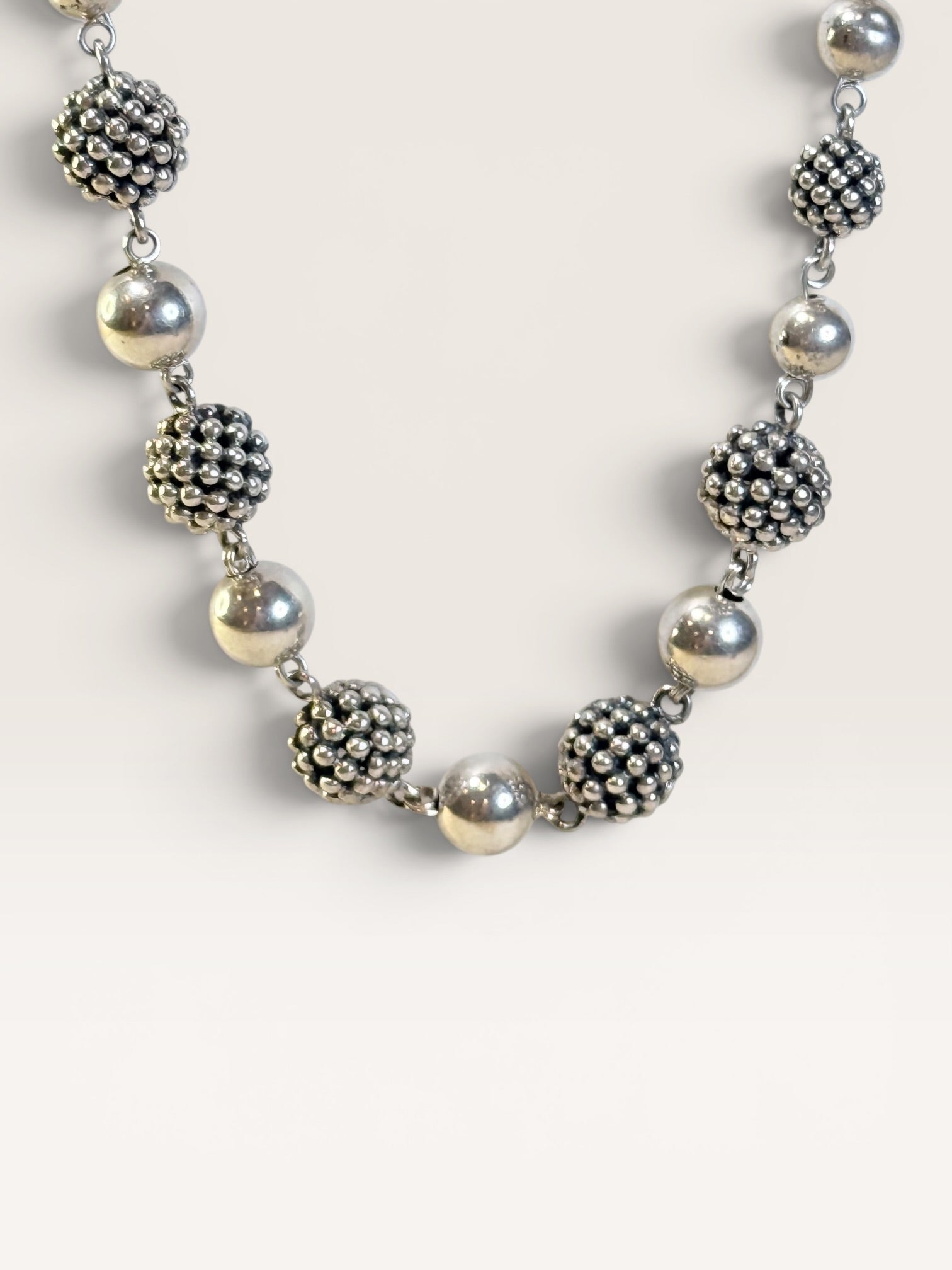 925 Sterling Silver Vintage Michael Dawkins Real Pearl Ball Chain Necklace 20" - Estate Sale (Great Condition)