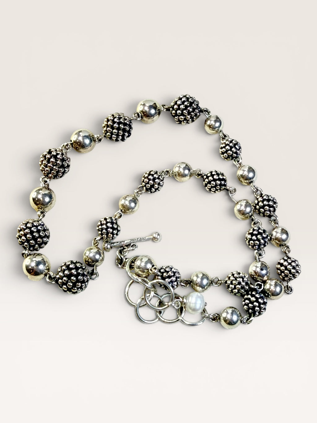 925 Sterling Silver Vintage Michael Dawkins Real Pearl Ball Chain Necklace 20" - Estate Sale (Great Condition)