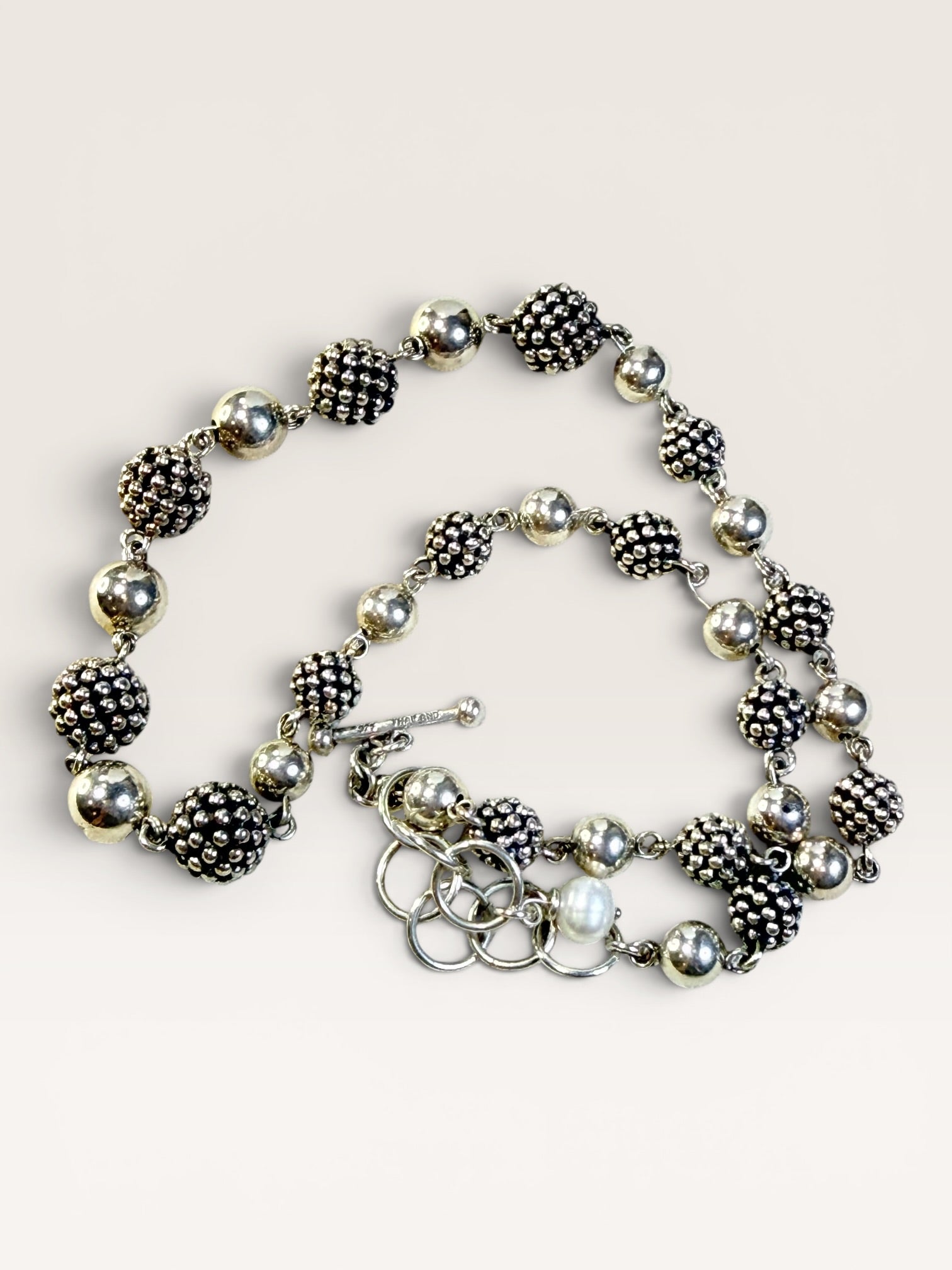 925 Sterling Silver Vintage Michael Dawkins Real Pearl Ball Chain Necklace 20" - Estate Sale (Great Condition)