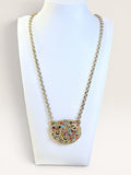 Michal Golan Necklace from the Confetti Collection, Featuring a Gold-Electroplated Brass Pendant Adorned with Colorful Swarovski Crystals and Glass Cabochons, 8-20” - Estate Sale (Great Condition)