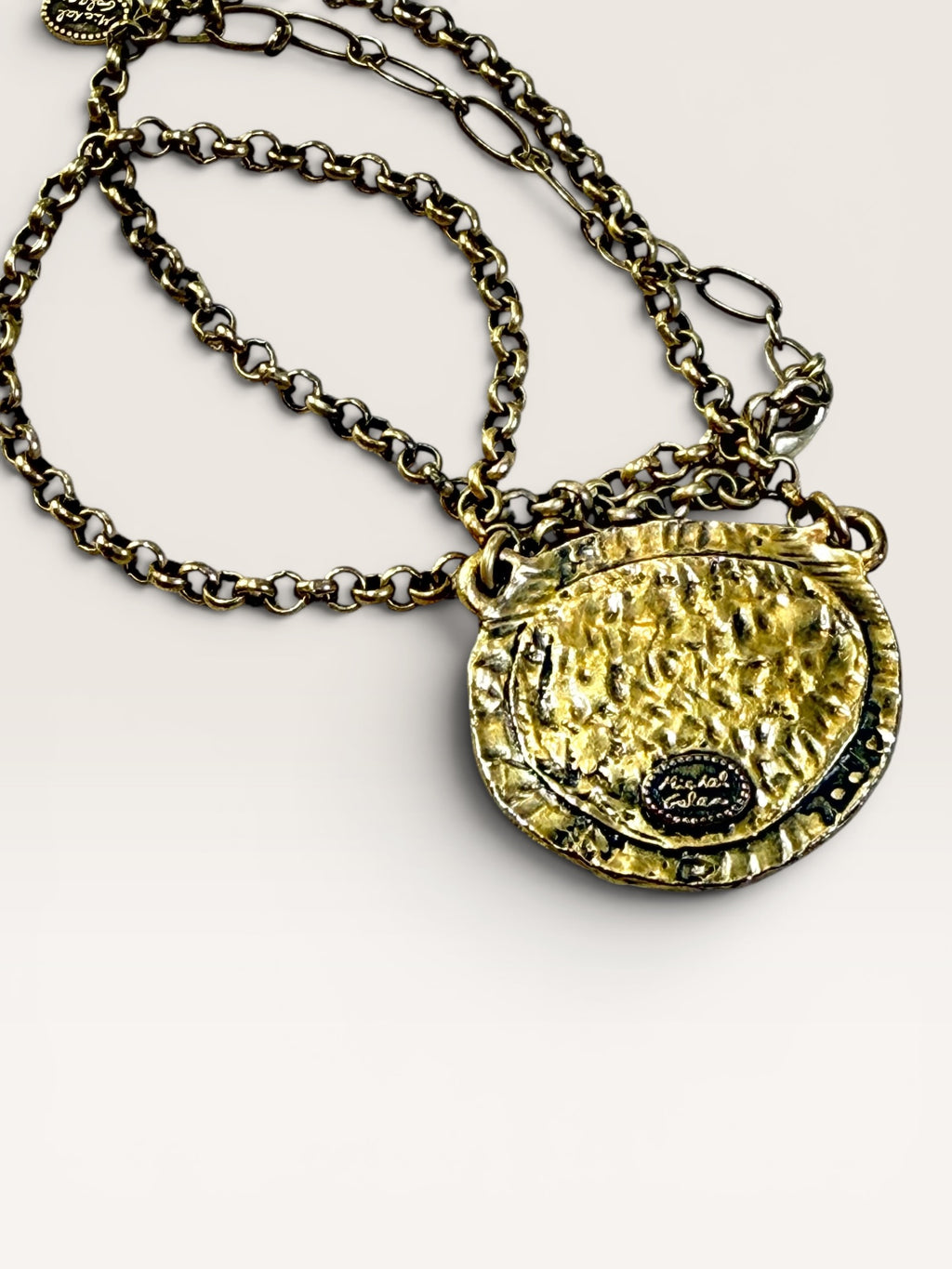 Michal Golan Necklace from the Confetti Collection, Featuring a Gold-Electroplated Brass Pendant Adorned with Colorful Swarovski Crystals and Glass Cabochons, 8-20” - Estate Sale (Great Condition)