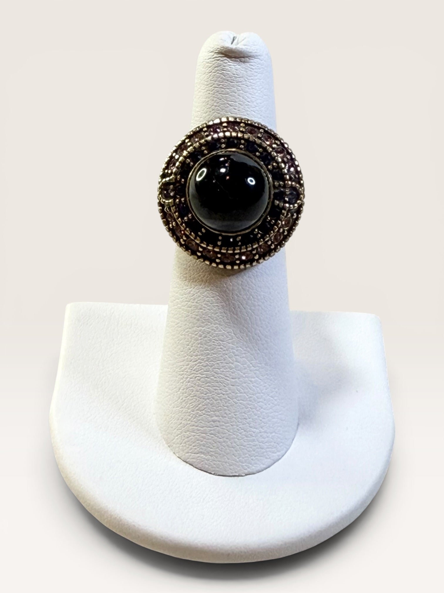 Heidi Daus Purple Cabochon Statement Ring Rhinestone Gold Tone Signed - Estate Sale (Great Condition)