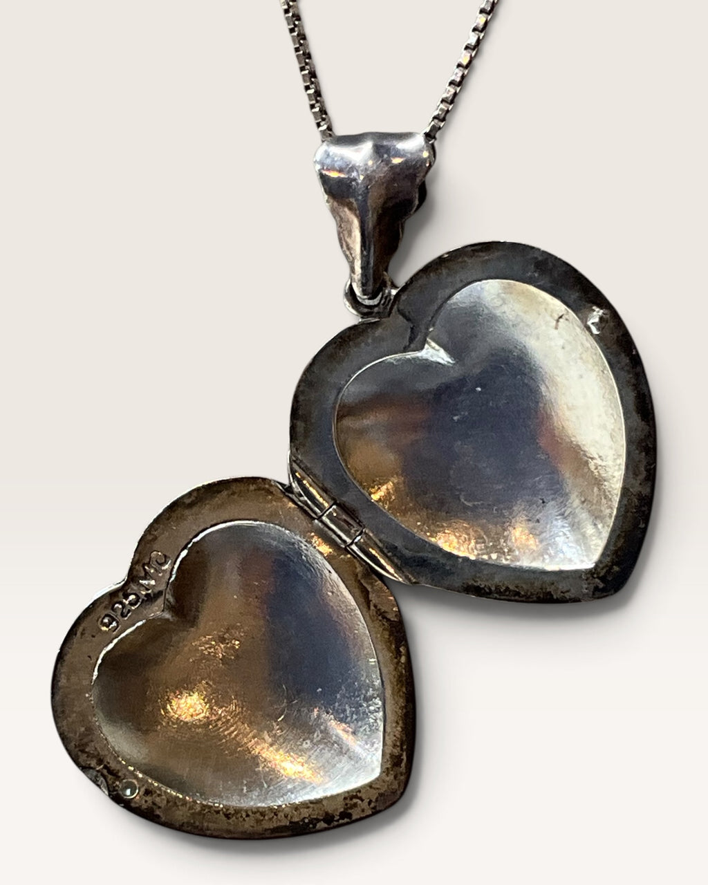 Sterling Silver Marcasite Heart Locket Pendant with 925 Box Chain Necklace - Pre-Loved